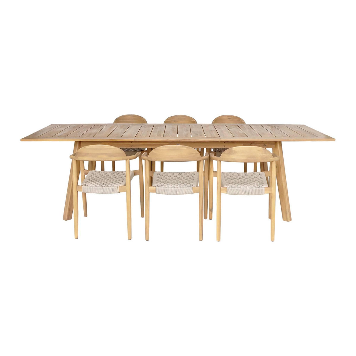 SWEEEK Table de jardin extensible bois d'acacia + 6 assises en résine couleur naturel Palena + Cerina