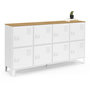 Voir la diapositive 1 : ID MARKET Buffet casier 139 cm ESTER 8 portes en métal blanc plateau bois design industriel