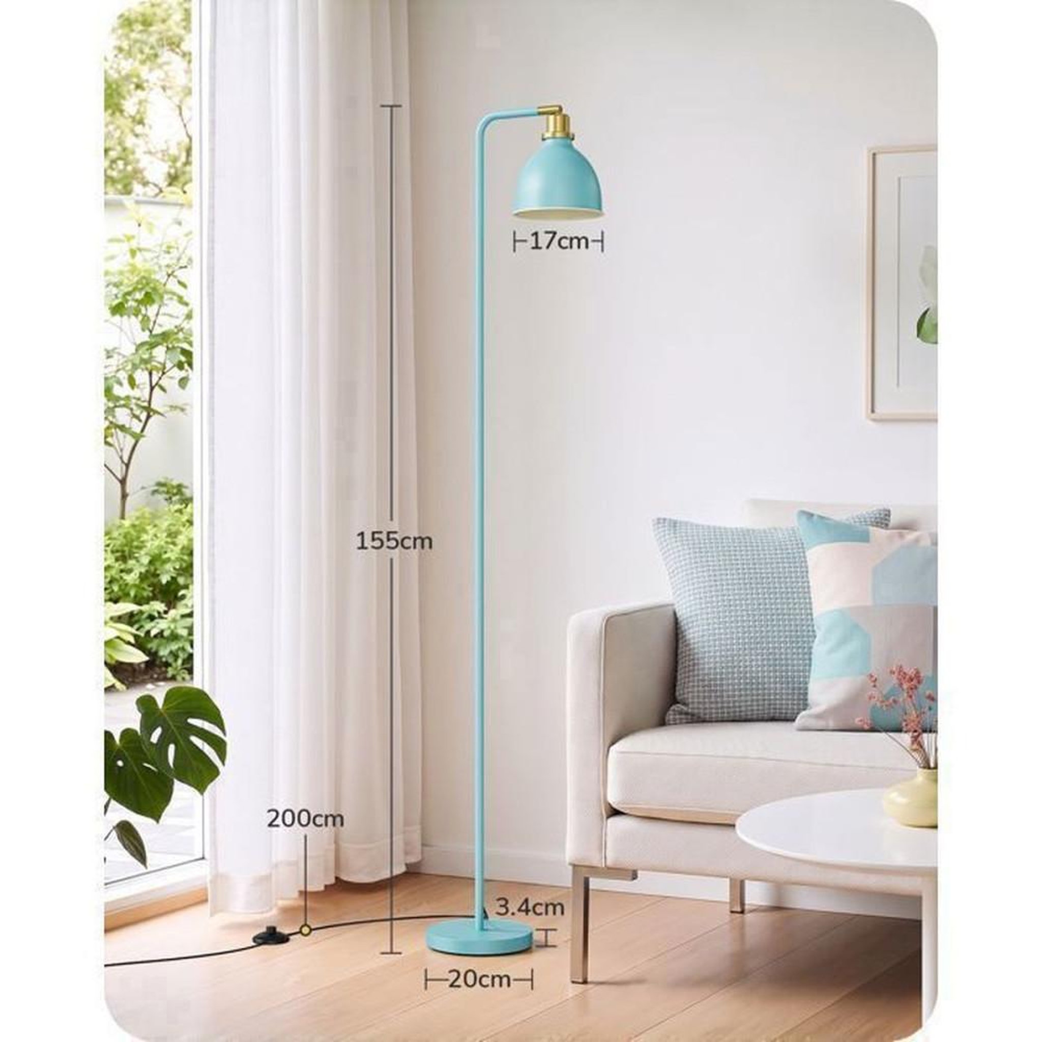 Voir la diapositive 6 : Lampadaire industriel 155 cm bleu clair abat-jour métal tête orientable 350° 2700 K E27 avec ampoule LED