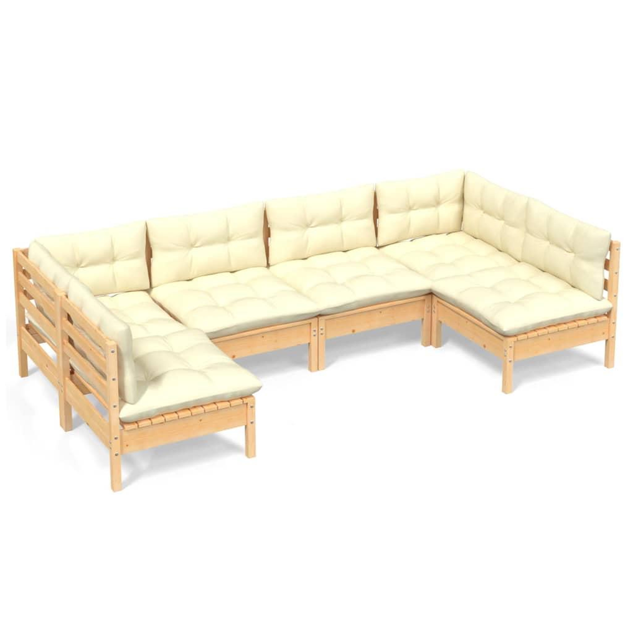 Voir la diapositive 2 : VIDAXL Salon de jardin 6 pcs avec coussins creme Bois de pin massif