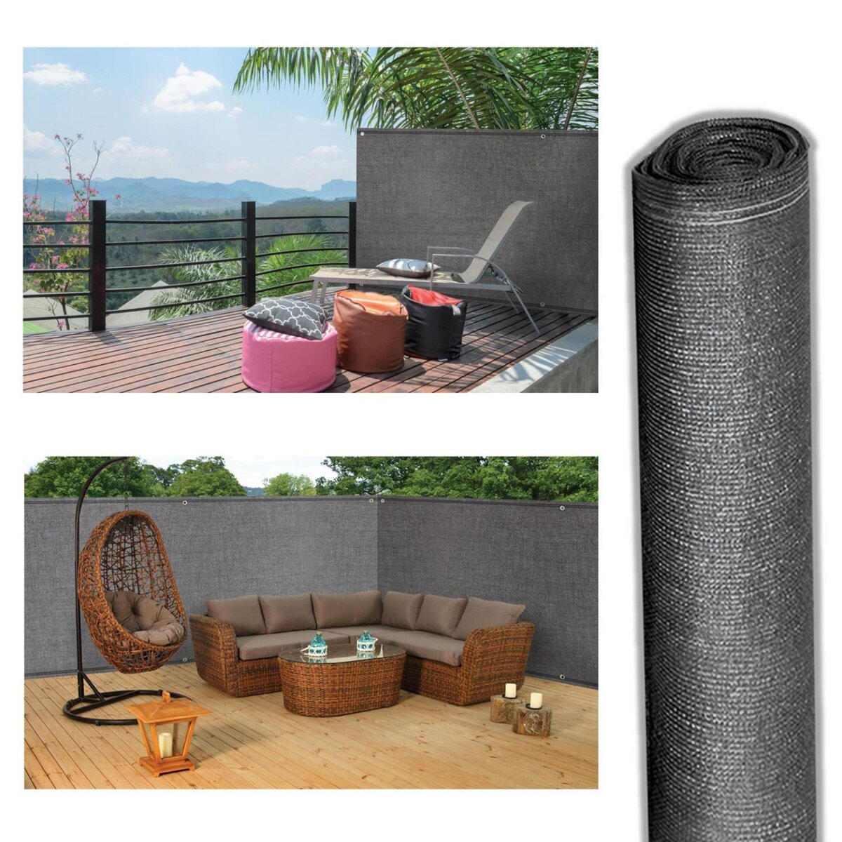 ID MARKET Brise vue renforcé 1 x 10 M gris 220 gr/m² luxe PRO