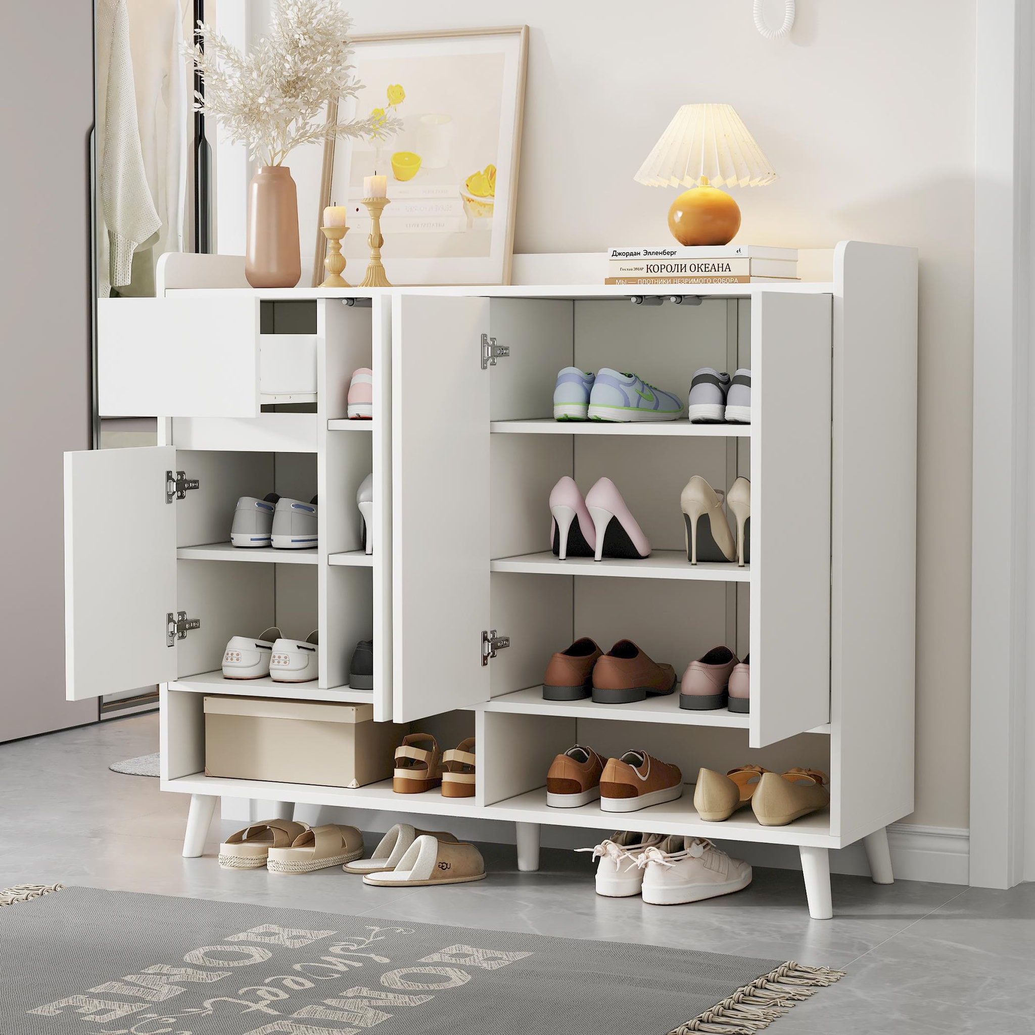Voir la diapositive 2 : MERAX Meuble à chaussures 12 paires coloris blanc panneaux de particules