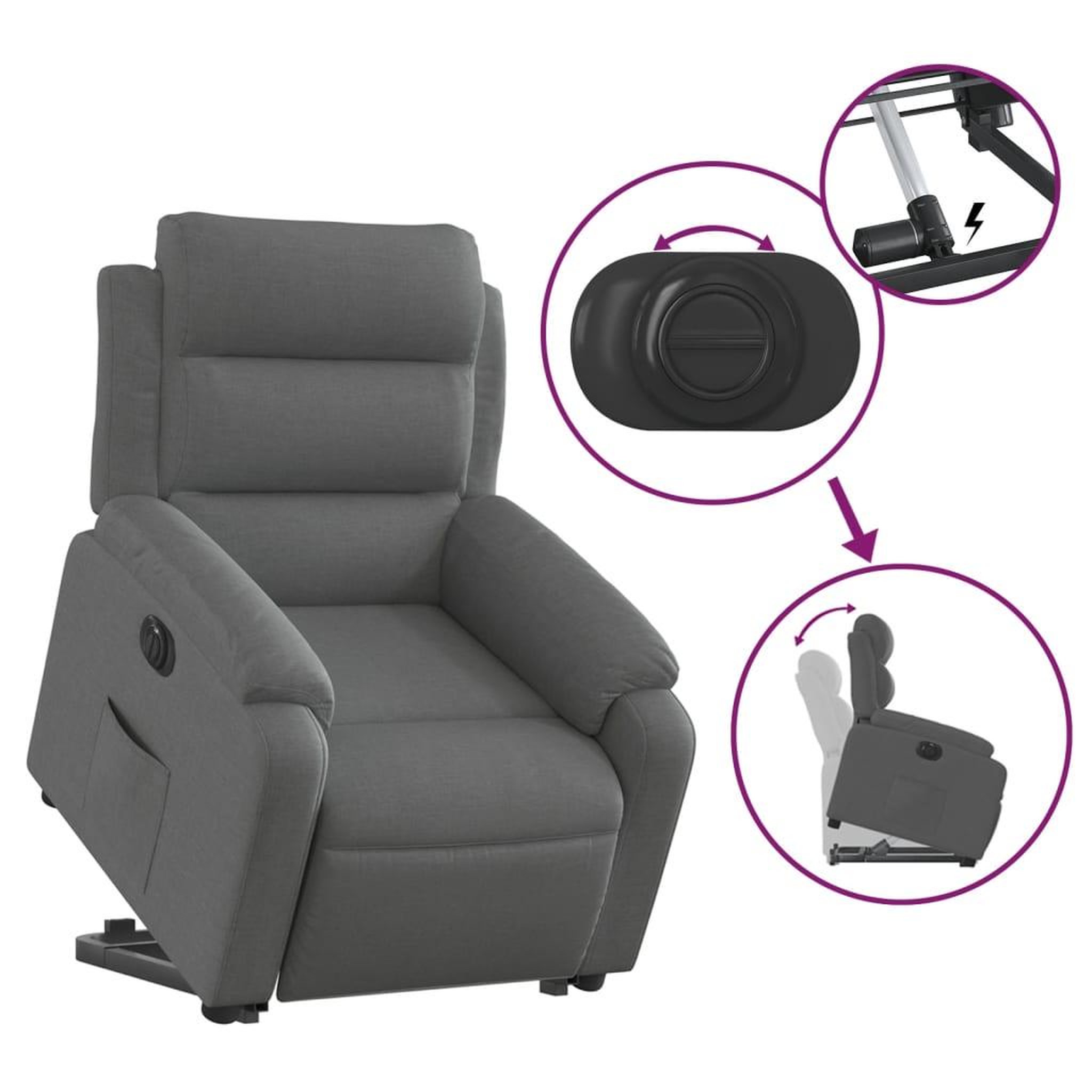 Voir la diapositive 5 : VIDAXL Fauteuil inclinable electrique gris fonce tissu