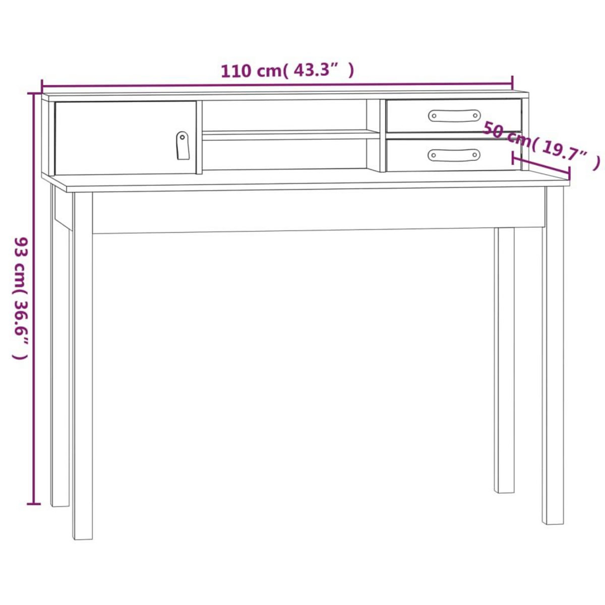 VIDAXL Bureau Blanc 110x50x93 cm Bois massif de pin
