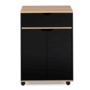Voir la diapositive 3 : ID MARKET Desserte de cuisine COSY placard avec tiroir bois noir et plateaux façon hêtre L.60 CM