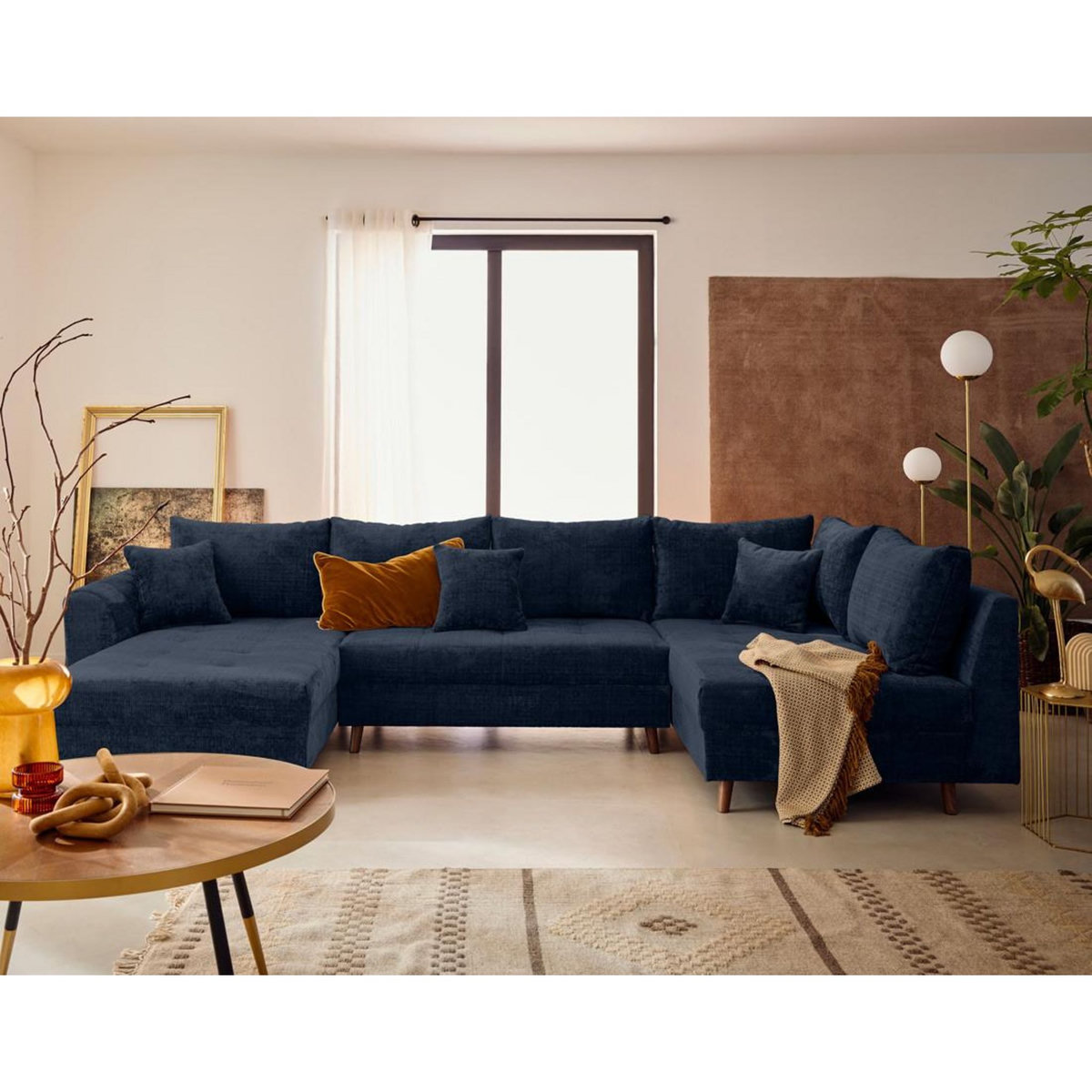 LISA DESIGN Rune - canapé panoramique d'angle droit 7 places en velours texturé