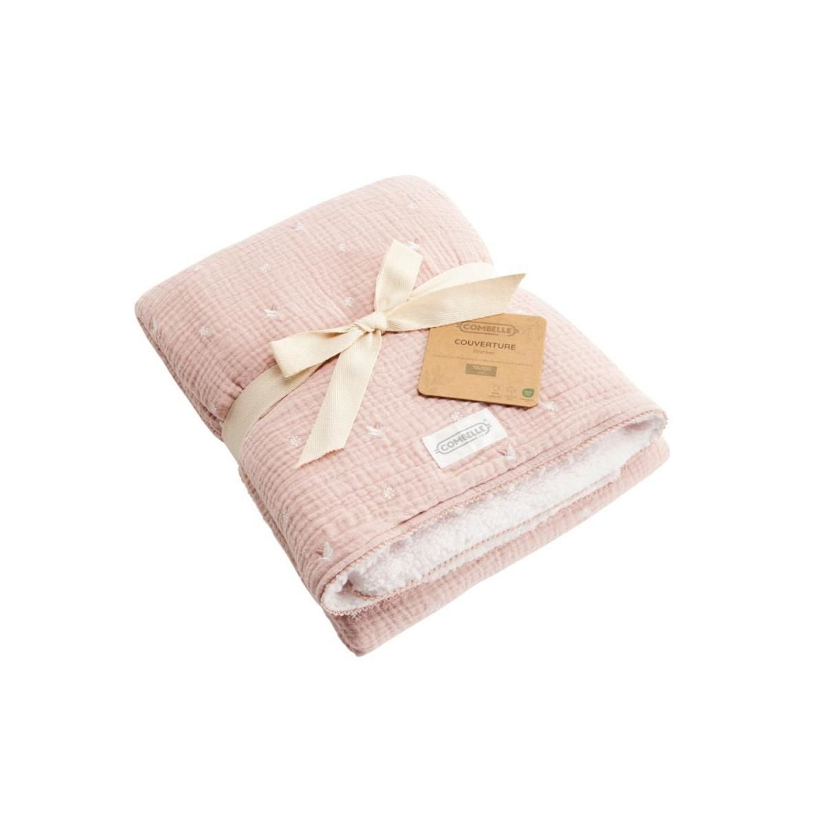 COMBELLE Couverture réversible 70x100cm - Promenade Bucolique en Rose pour Bébé
