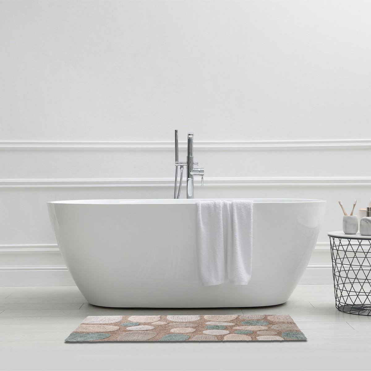 GUY LEVASSEUR Tapis de bain déco galet en coton tufté 60x120cm