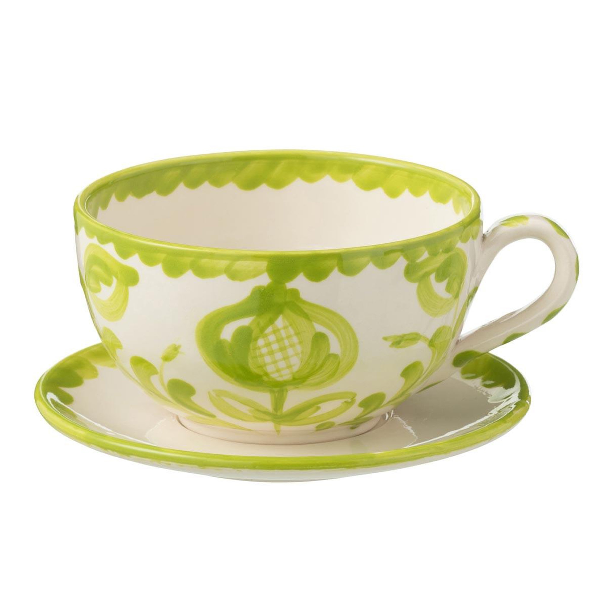 J-LINE Tasse avec sous-tasse en céramique  granada  50cl vert