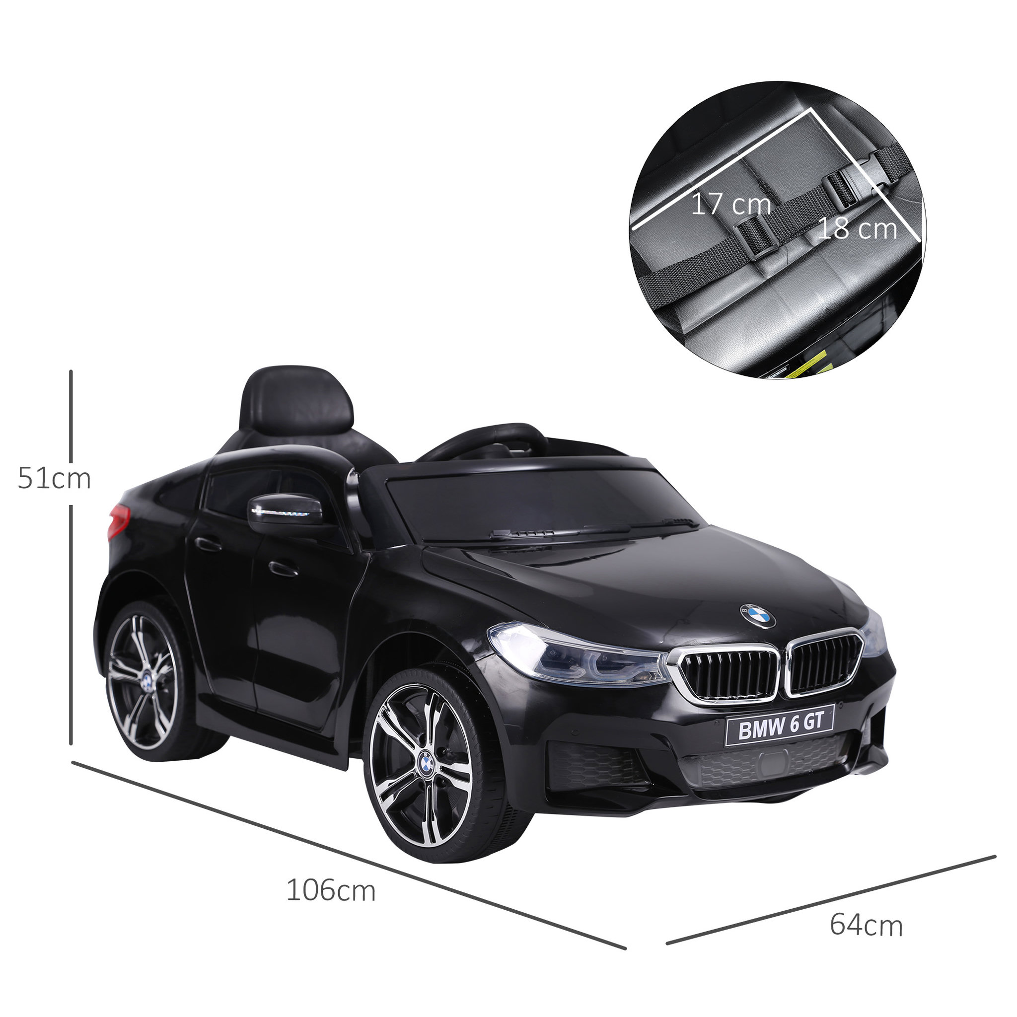 Voir la diapositive 3 : HOMCOM Voiture électrique enfants 6 V 3 Km/h max. effets sonores et lumineux télécommande incluse noir BMW 6 GT