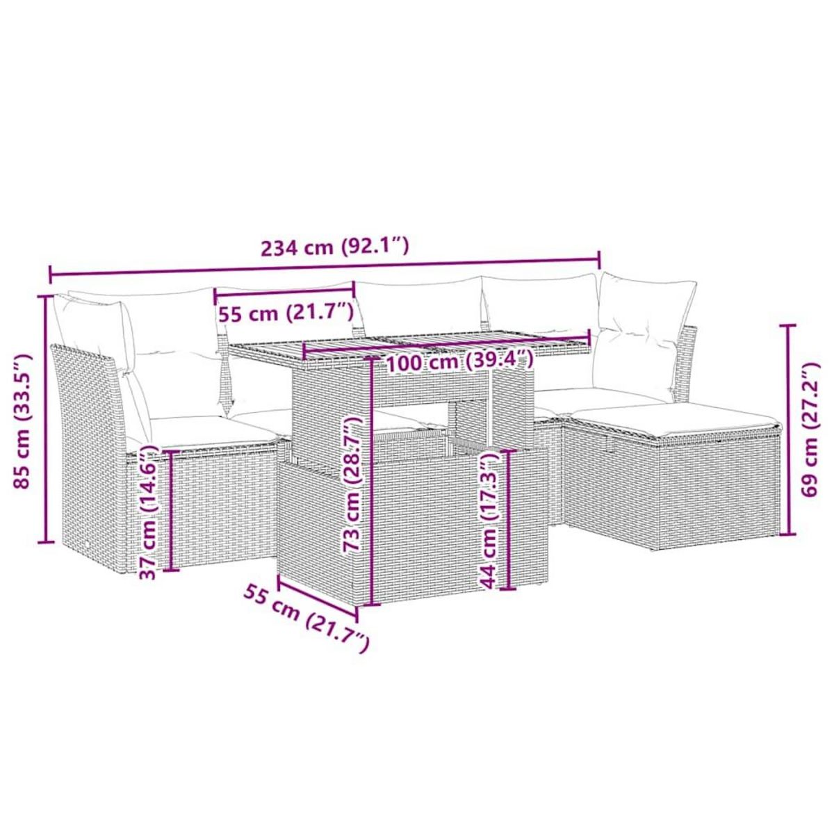 VIDAXL Salon de jardin avec coussins 6 pcs beige resine tressee