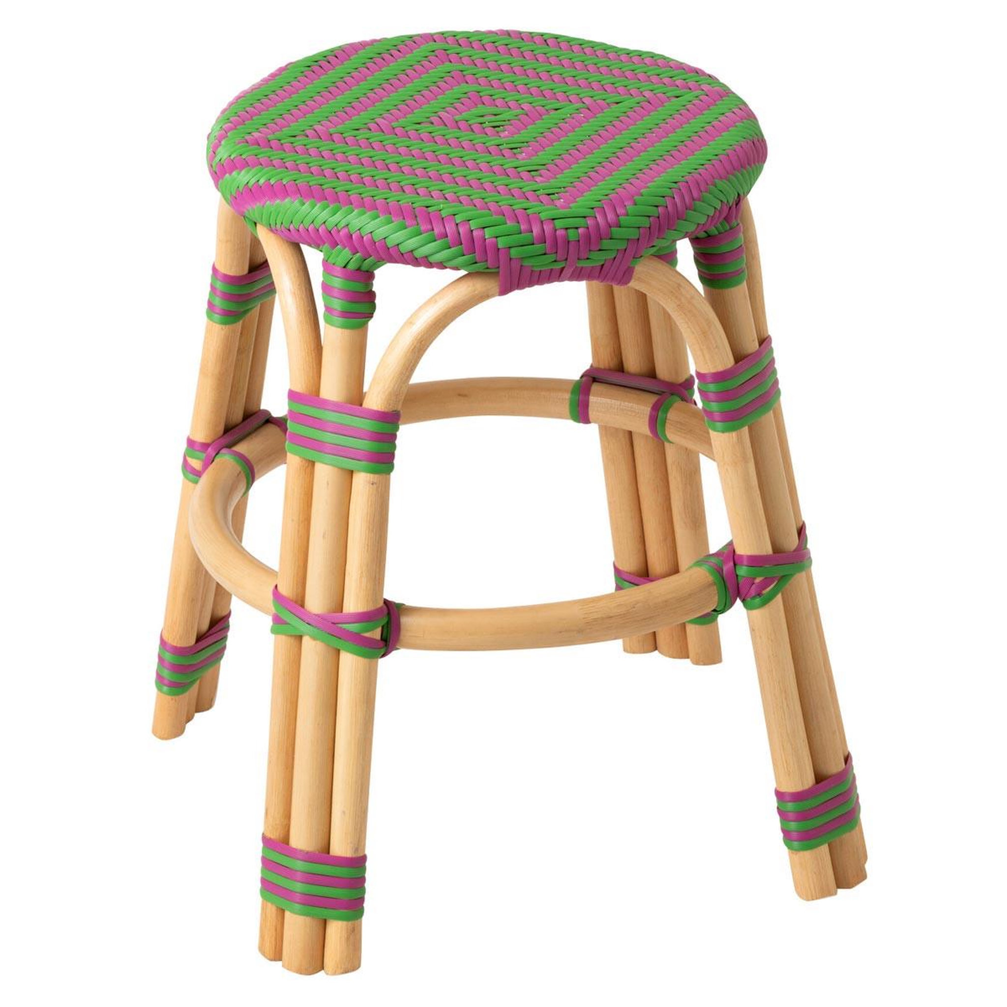 J-LINE Tabouret en rotin  geo  46cm rose & vert