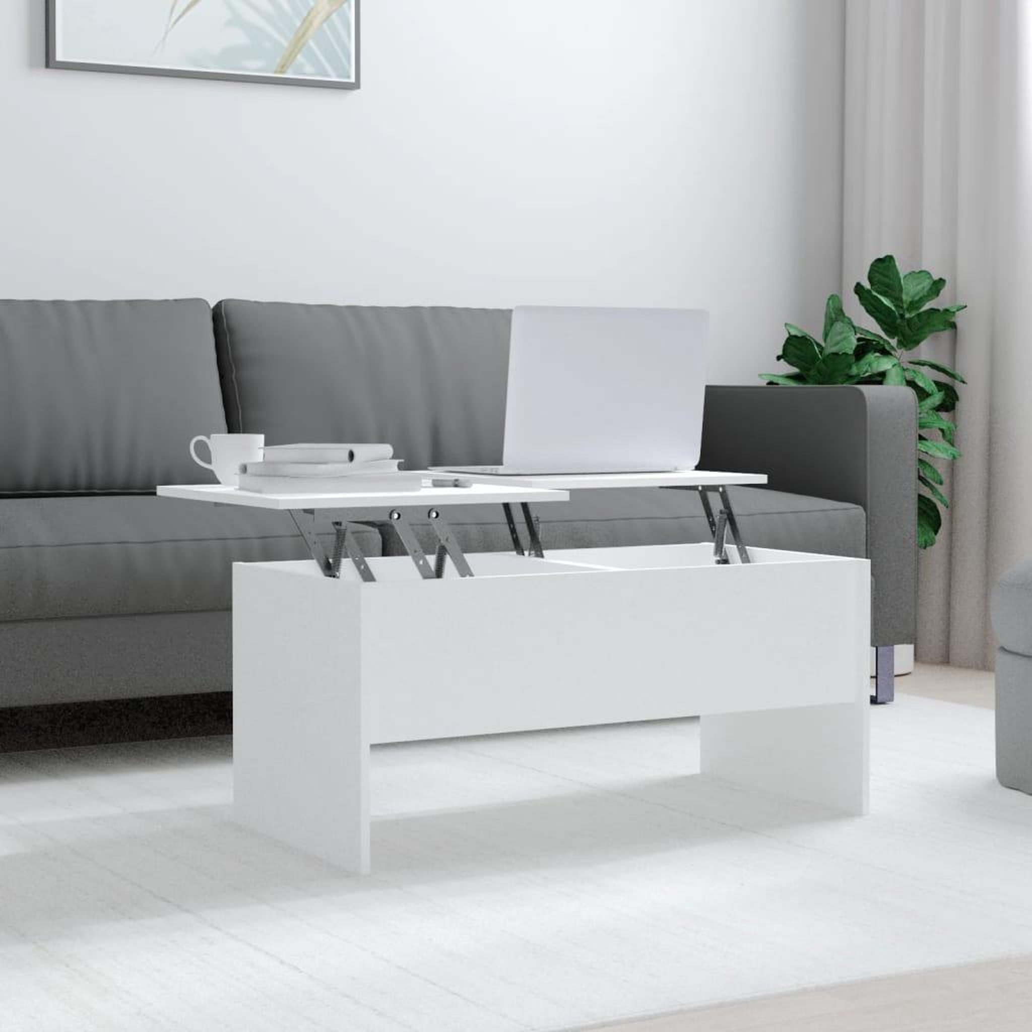 Voir la diapositive 1 : VIDAXL Table basse Blanc 102x50,5x46,5 cm Bois d'ingenierie