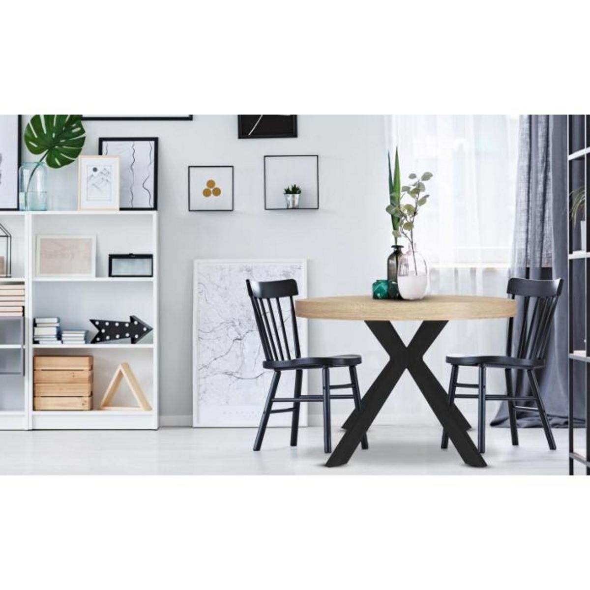 Paris Prix Table Ronde Extensible  Zefane  160-260cm Noir & Chêne