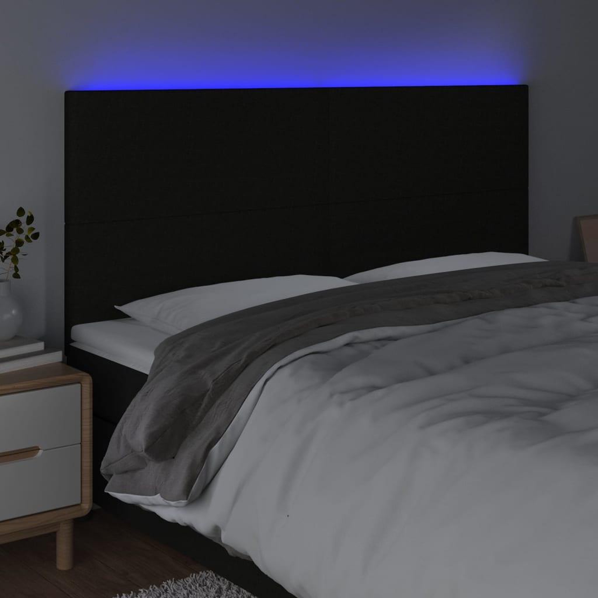 Voir la diapositive 3 : VIDAXL Tete de lit a LED Noir 200x5x118/128 cm Tissu