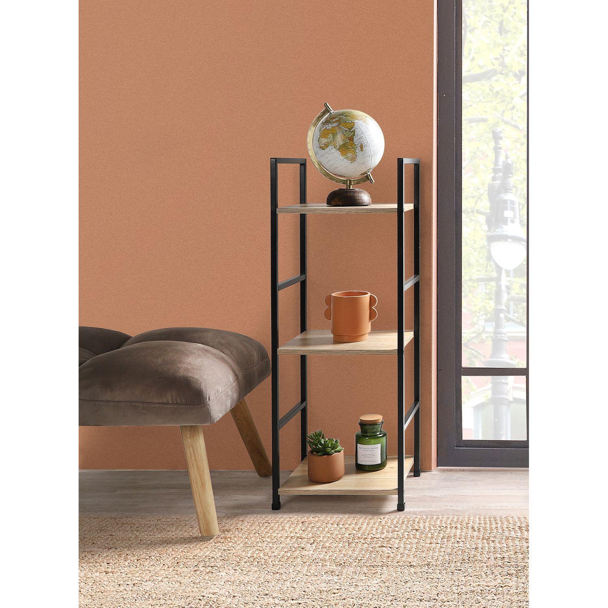 Voir la diapositive 2 : TOILINUX Etagère droite échelle 3 niveaux colorado h.48 en métal et mdf - beige et noir