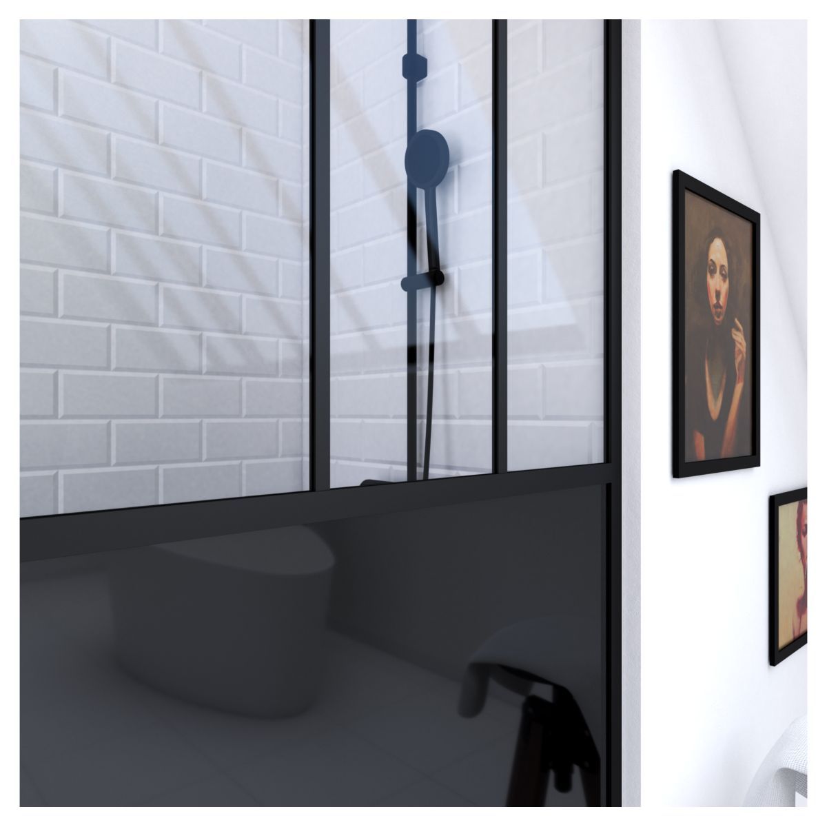 Aurlane Paroi de douche à l'italienne style verrière 120x200 cm - BLACK INDUS 120