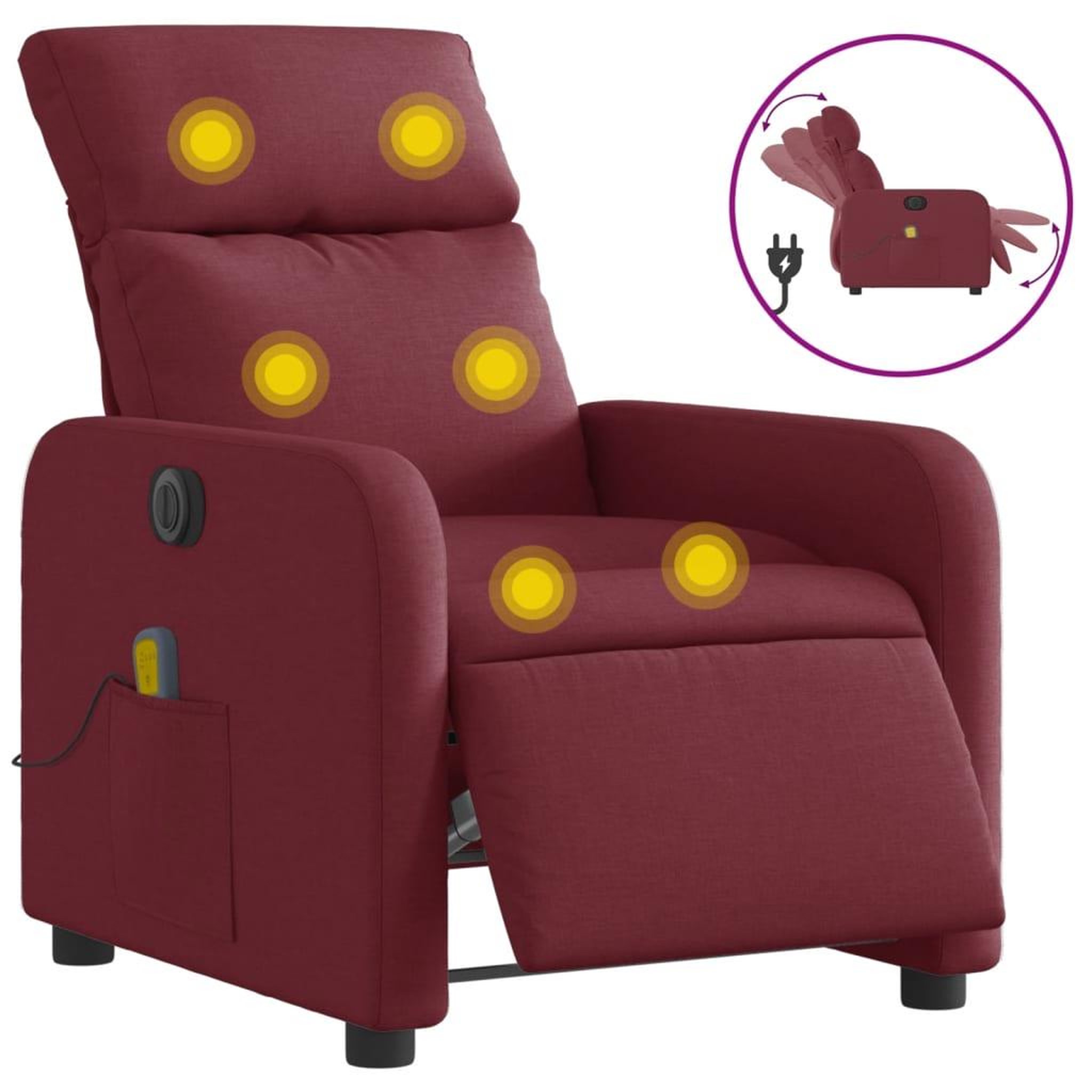 Voir la diapositive 2 : VIDAXL Fauteuil de massage inclinable electrique Rouge bordeaux Tissu
