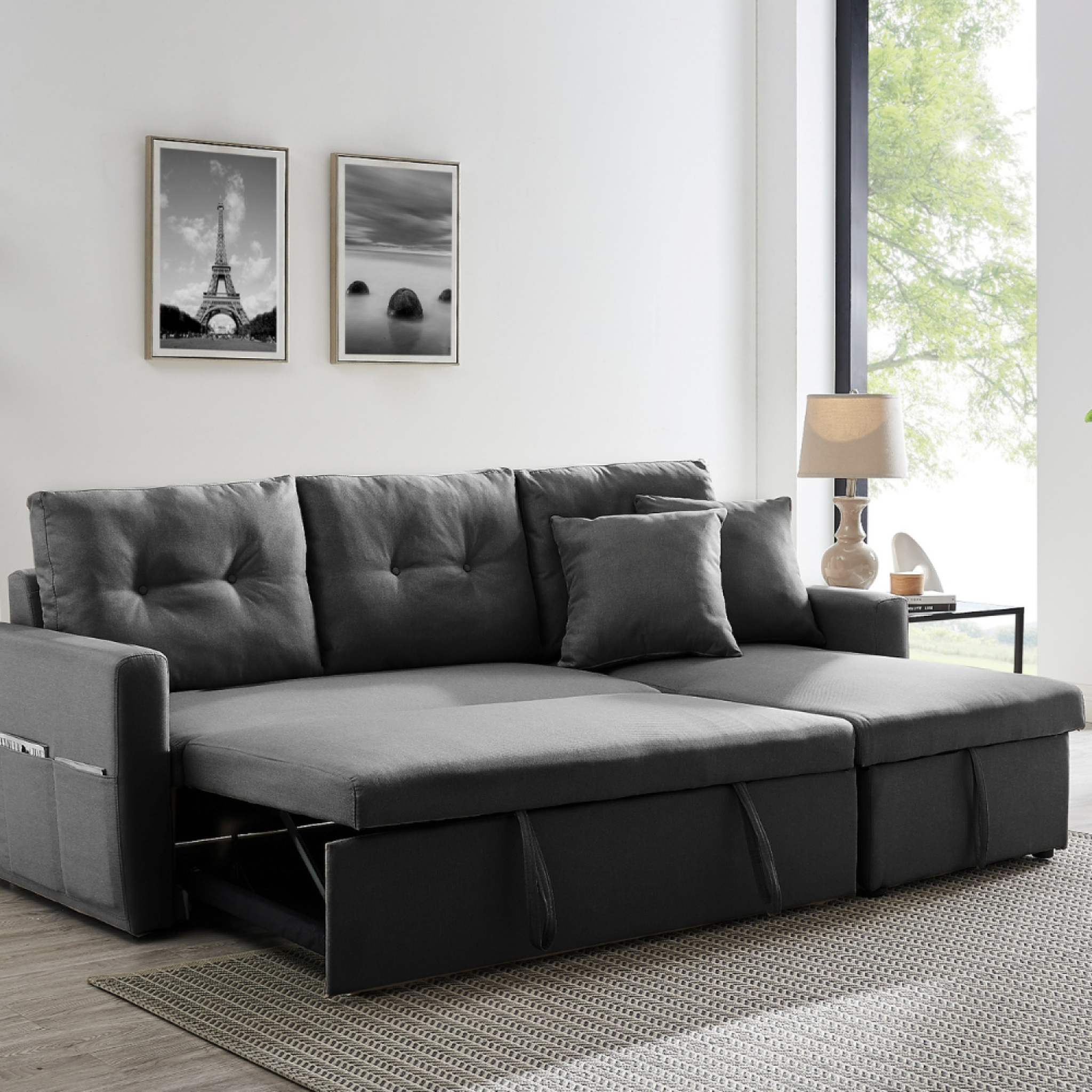 Voir la diapositive 5 : CONCEPT USINE Canapé d'angle 4 places convertible gris malmo