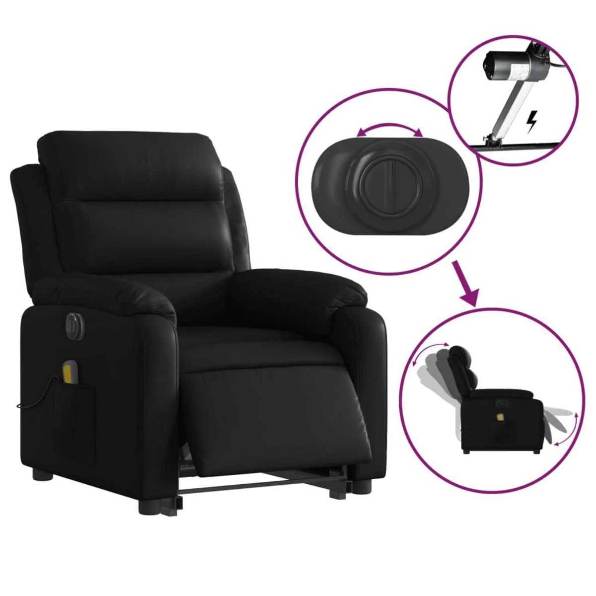 VIDAXL Fauteuil inclinable de massage electrique noir similicuir