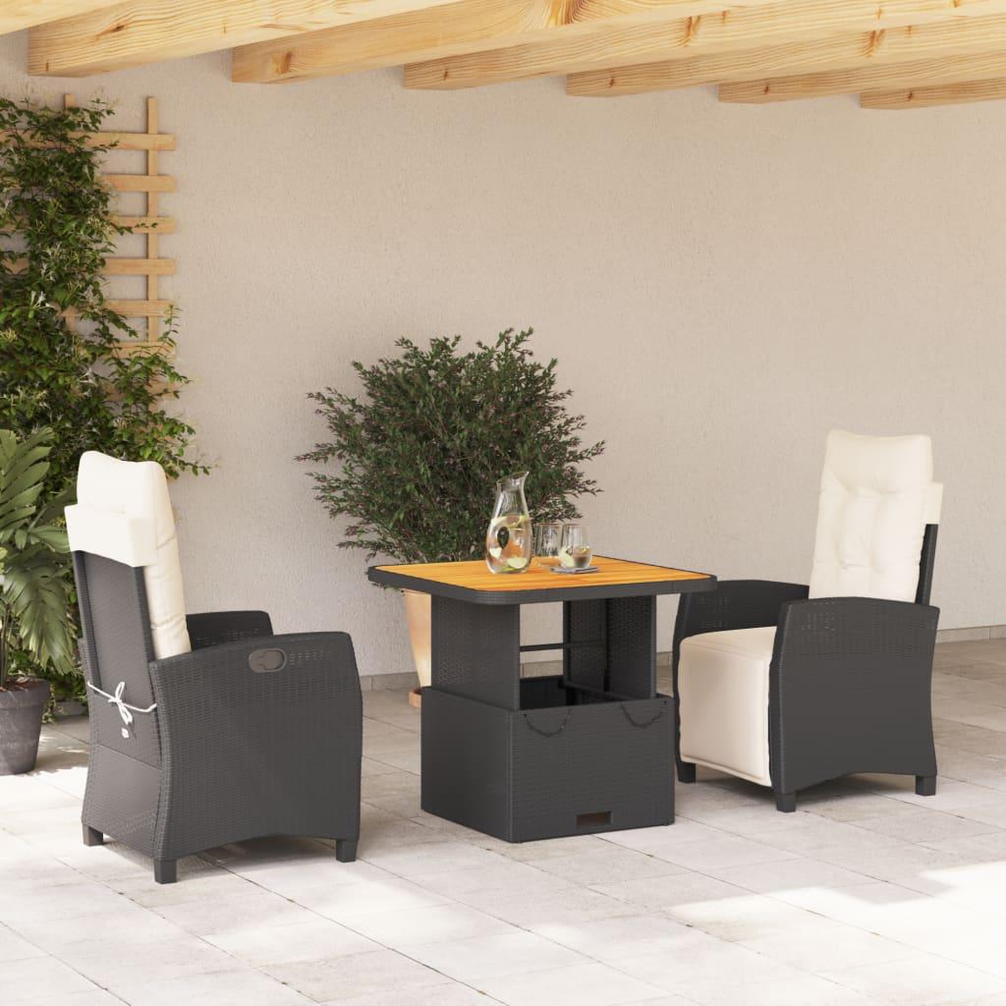 VIDAXL Ensemble a manger de jardin avec coussins 3 pcs Noir