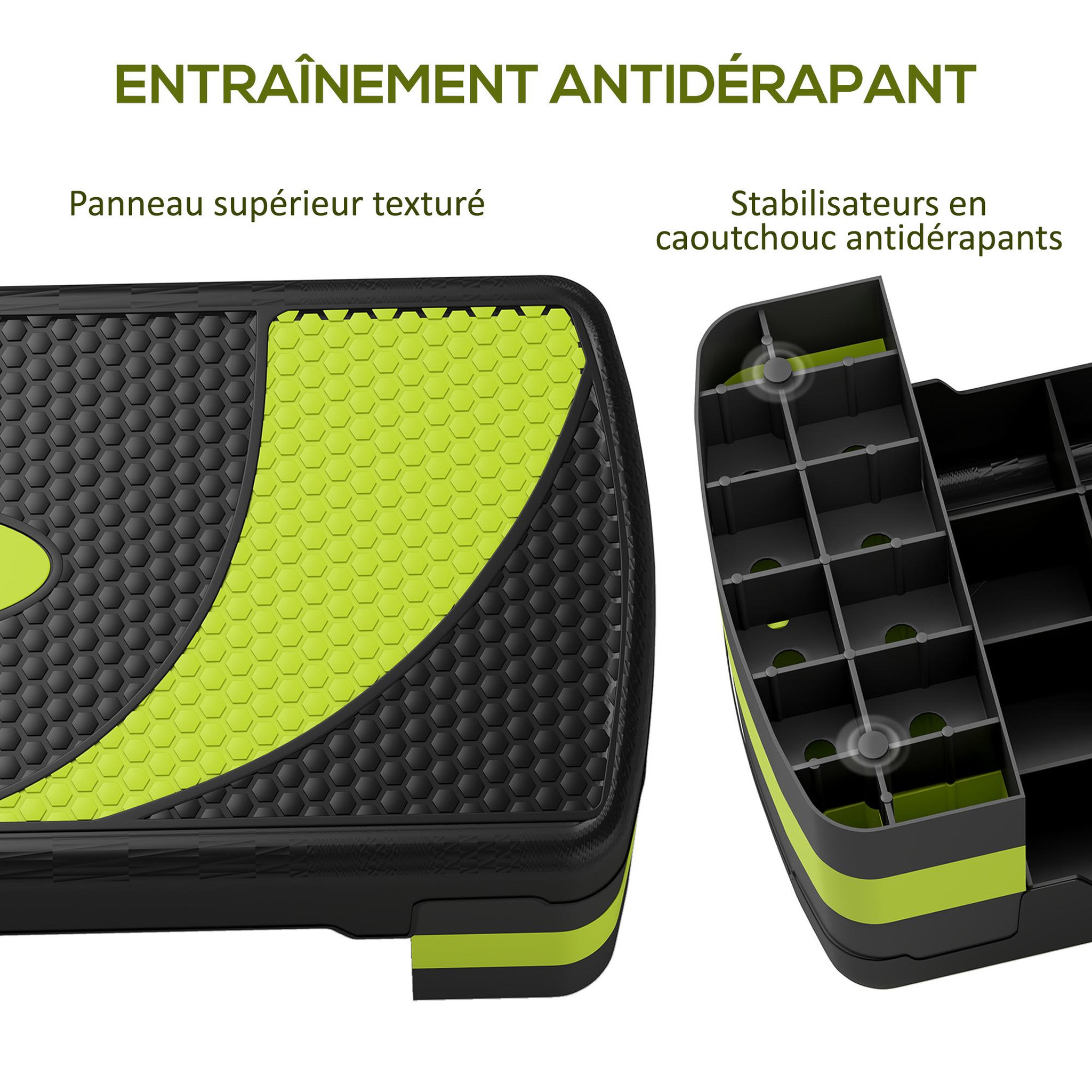 Voir la diapositive 6 : HOMCOM Stepper fitness aérobic hauteur réglable surface antidérapante 80 x 31 x 20 cm noir vert