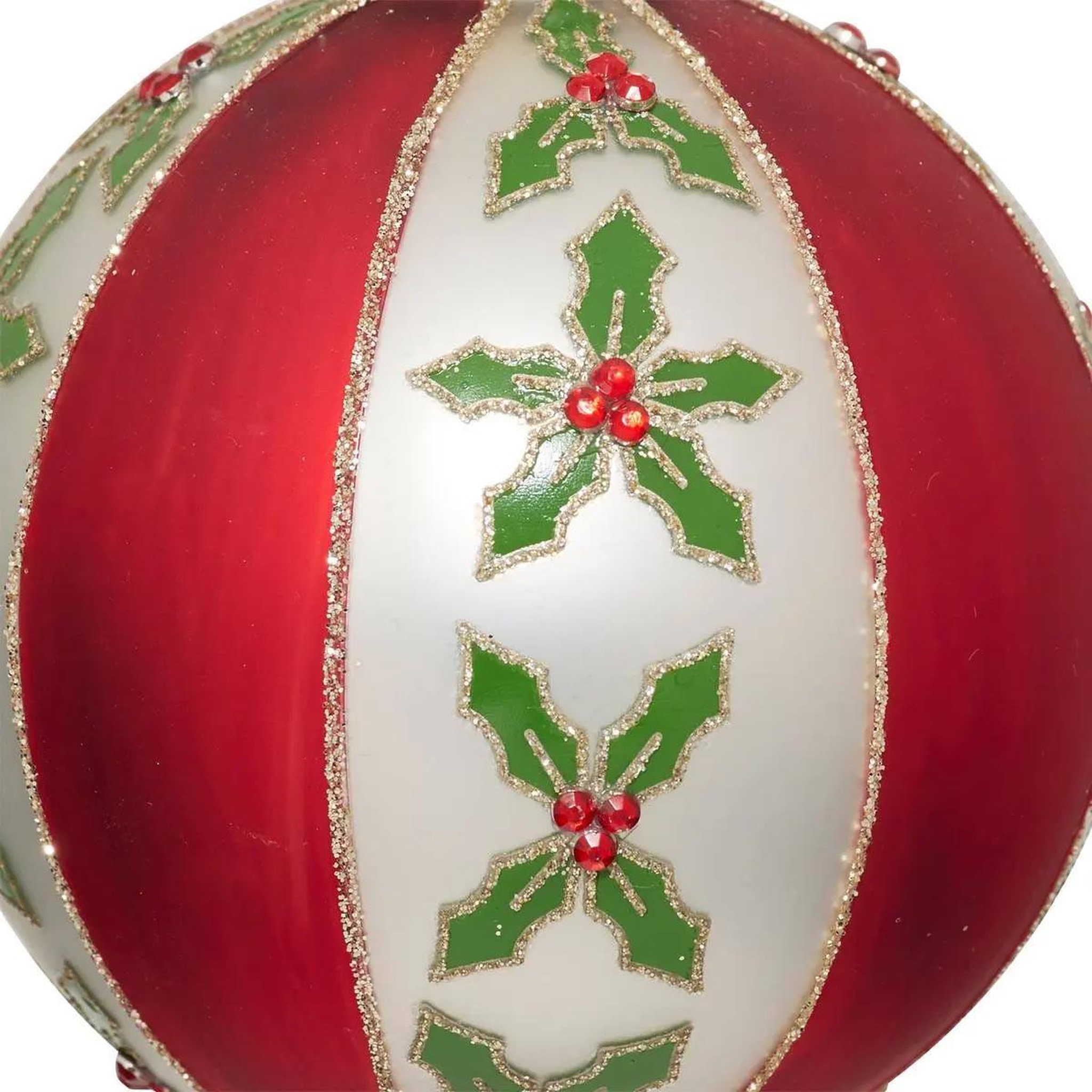 Voir la diapositive 2 : ATMOSPHERA Boule de noël en verre  houx  8cm rouge & blanc