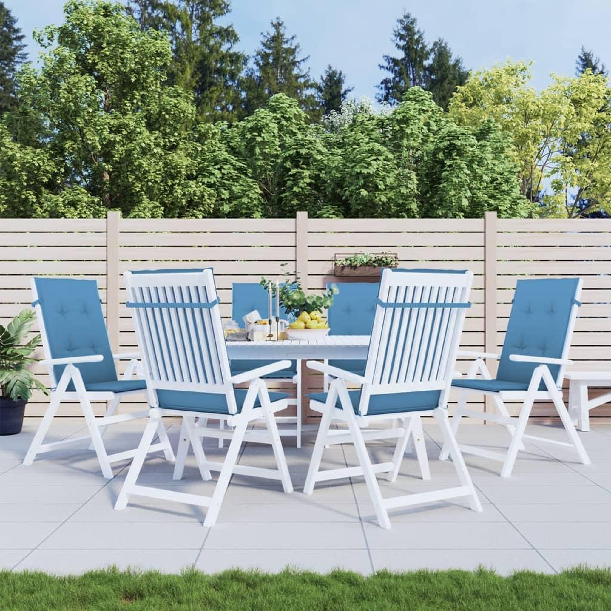 Voir la diapositive 4 : VIDAXL Coussins de chaise a dossier haut lot de 6 bleu melange tissu