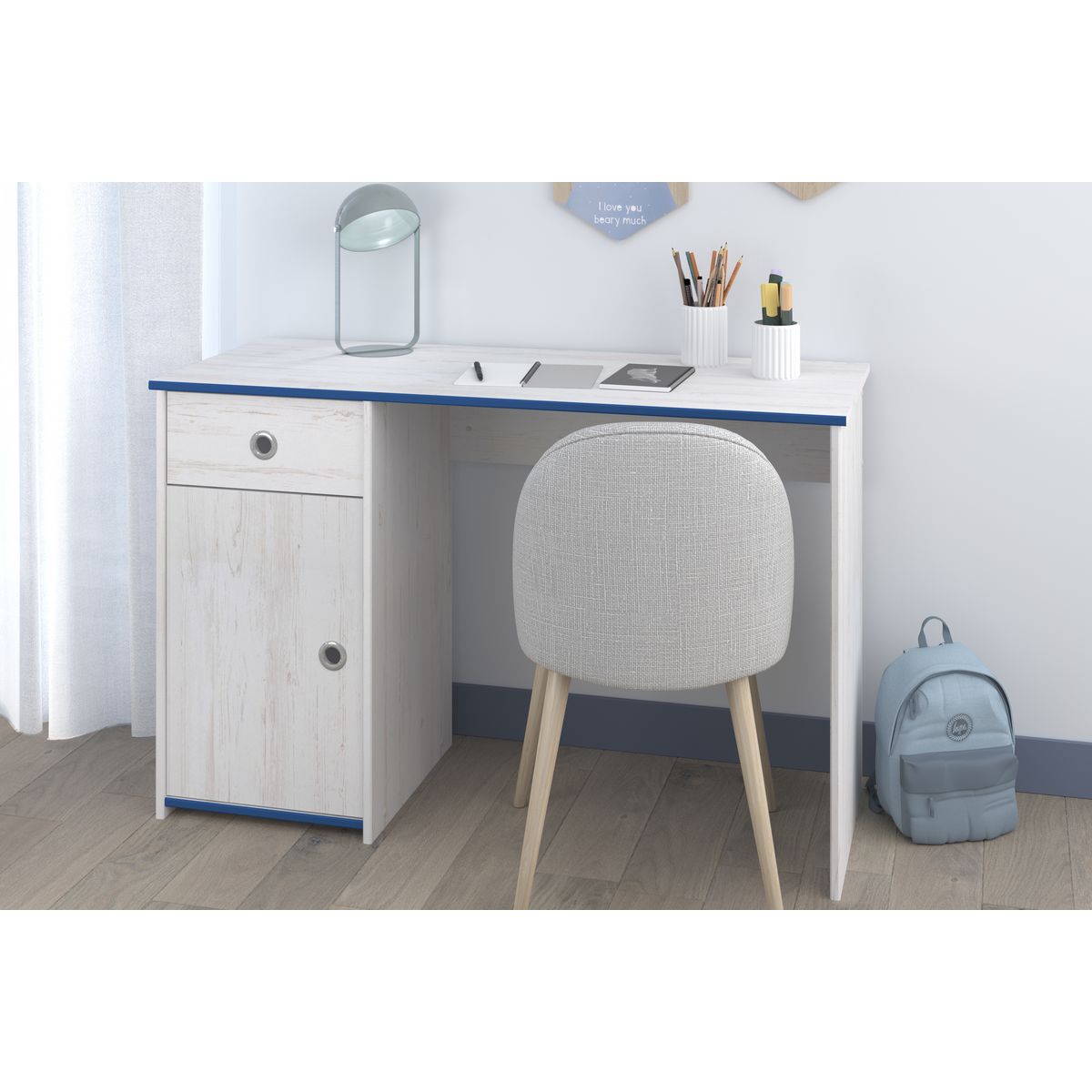 Bureau enfant 1 tiroir 2 niches L121cm REVERSO