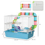 Voir la diapositive 3 : PAWHUT Cage à hamsters 3 niveaux - tunnel, abreuvoir, roue, maisonnette, échelles - dim. 59L x 36l x 47H cm - métal PP bleu blanc