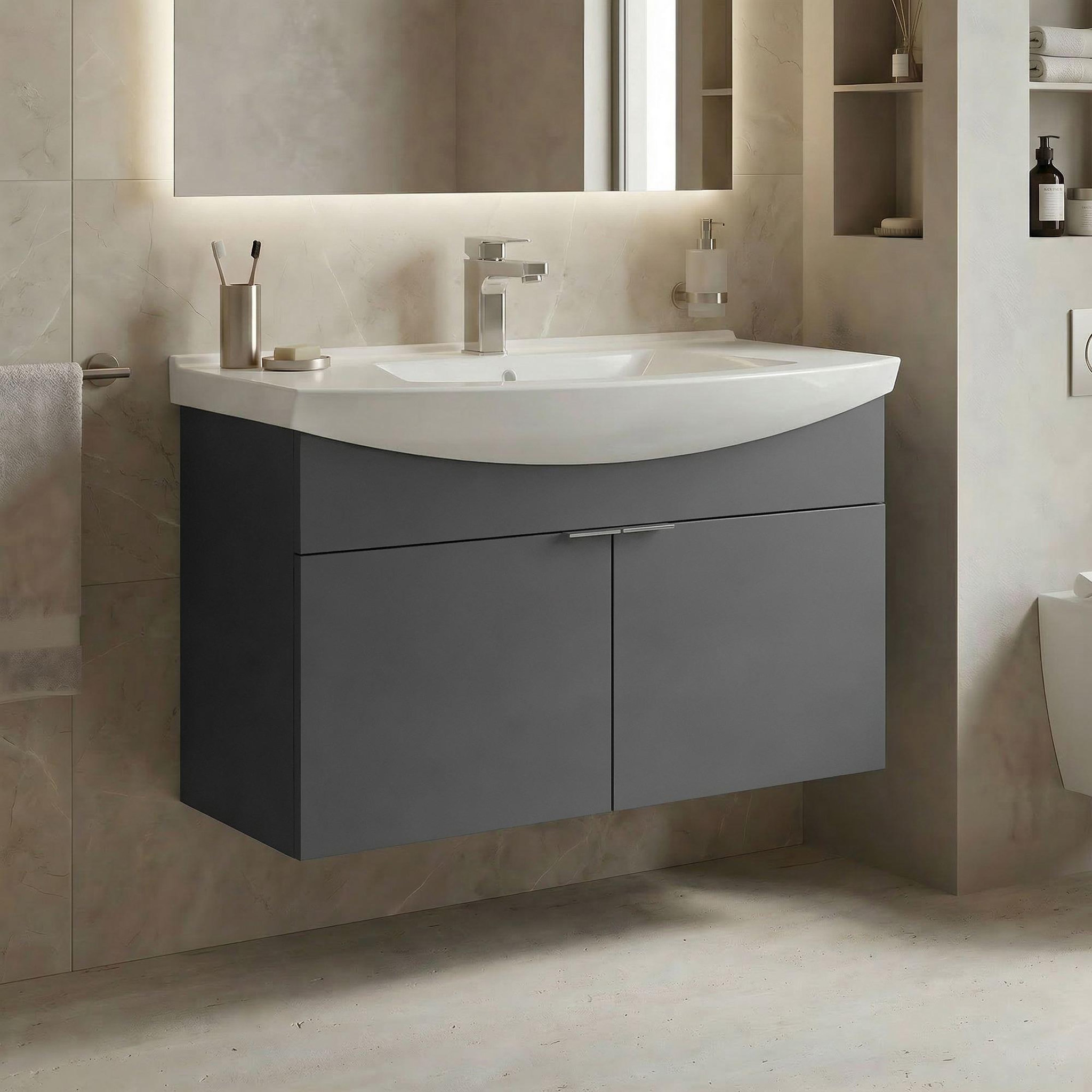 Voir la diapositive 2 : Habitat et Jardin Meuble Vasque  Purus 80  - 80 x 50 x 58 cm - Matte Anthracite