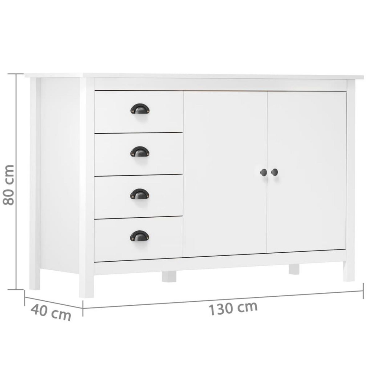 VIDAXL Buffet Hill Blanc 130x40x80 cm Bois de pin solide