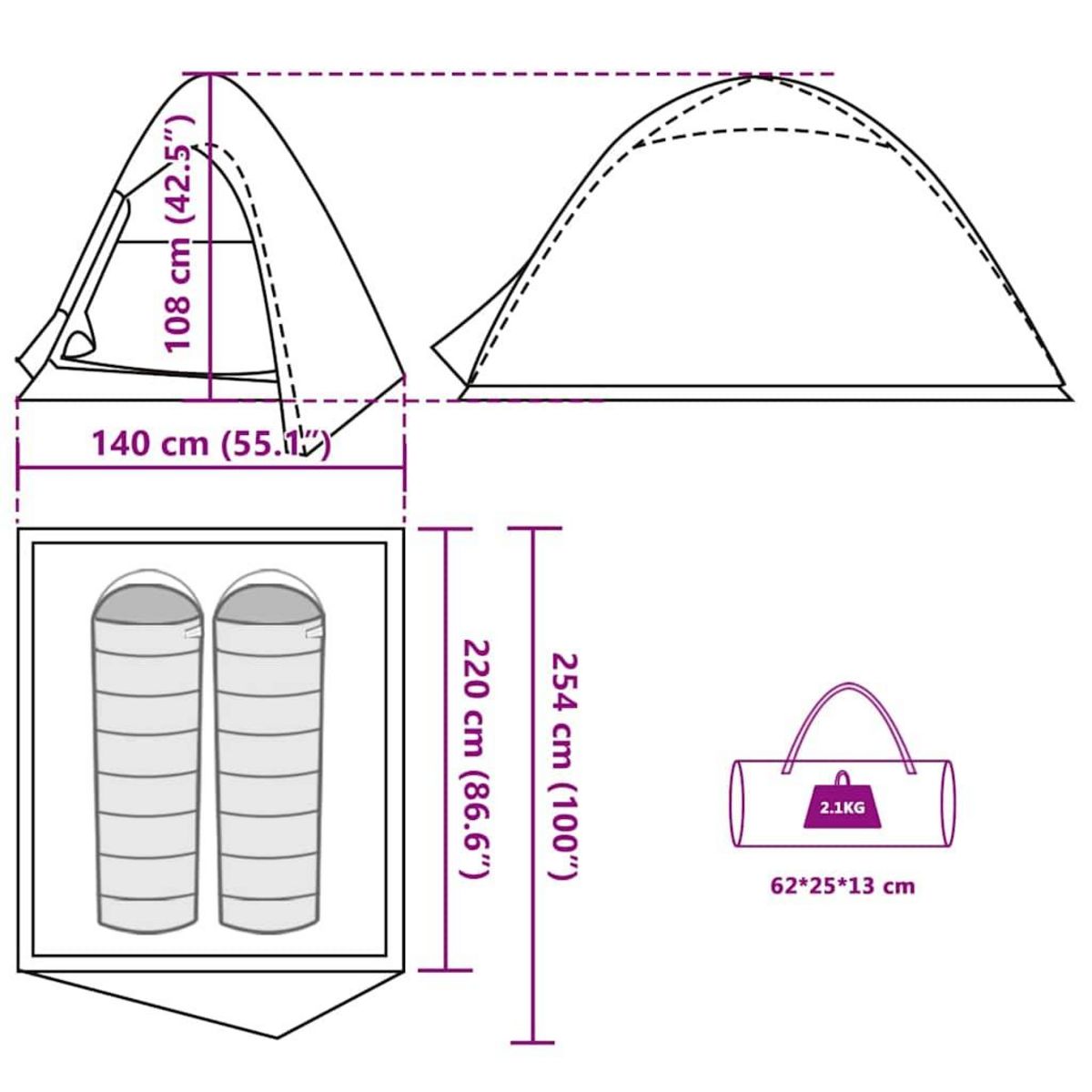VIDAXL Tente de camping a dome 2 personne marron impermeable