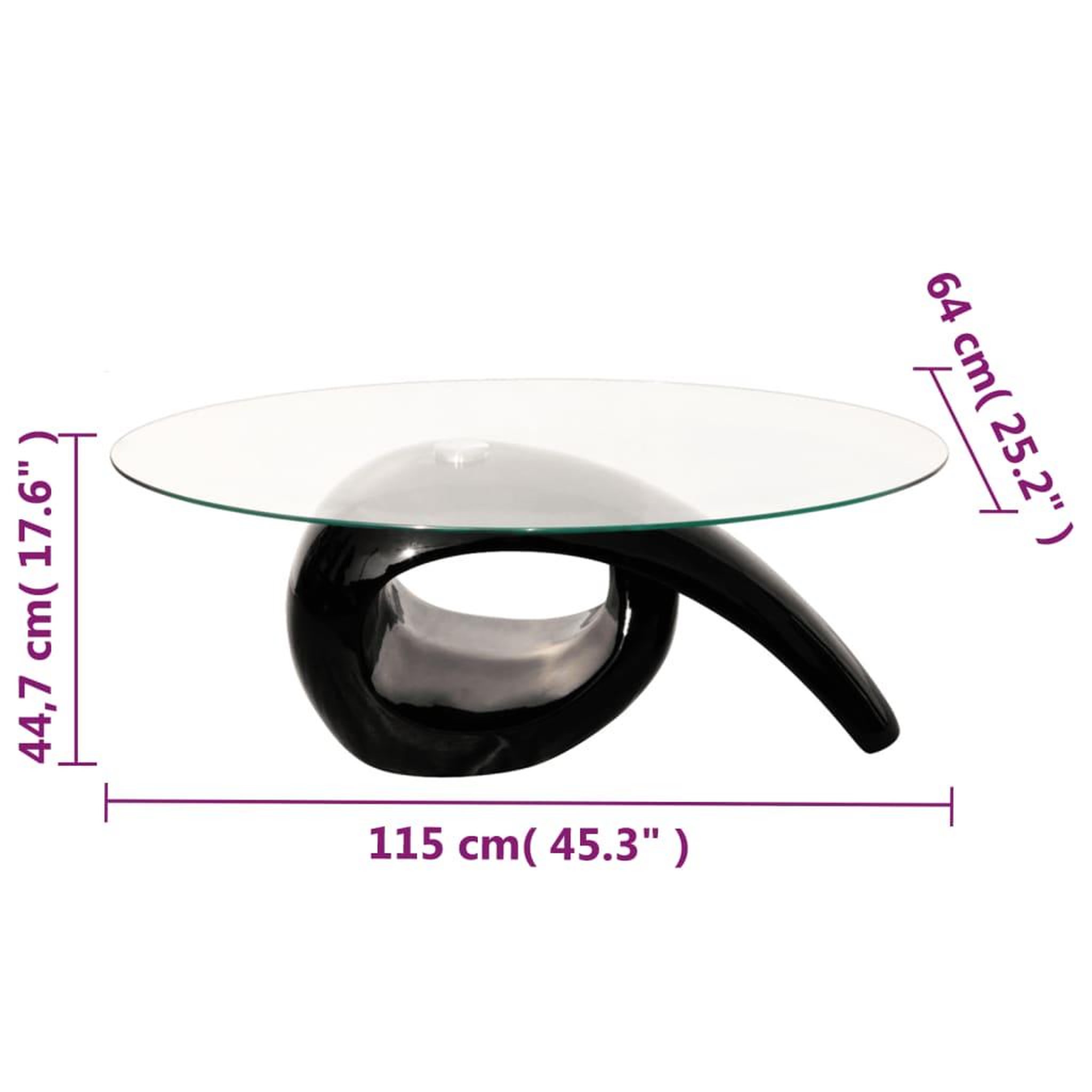 Voir la diapositive 4 : VIDAXL Table basse avec dessus de table en verre ovale Noir brillant