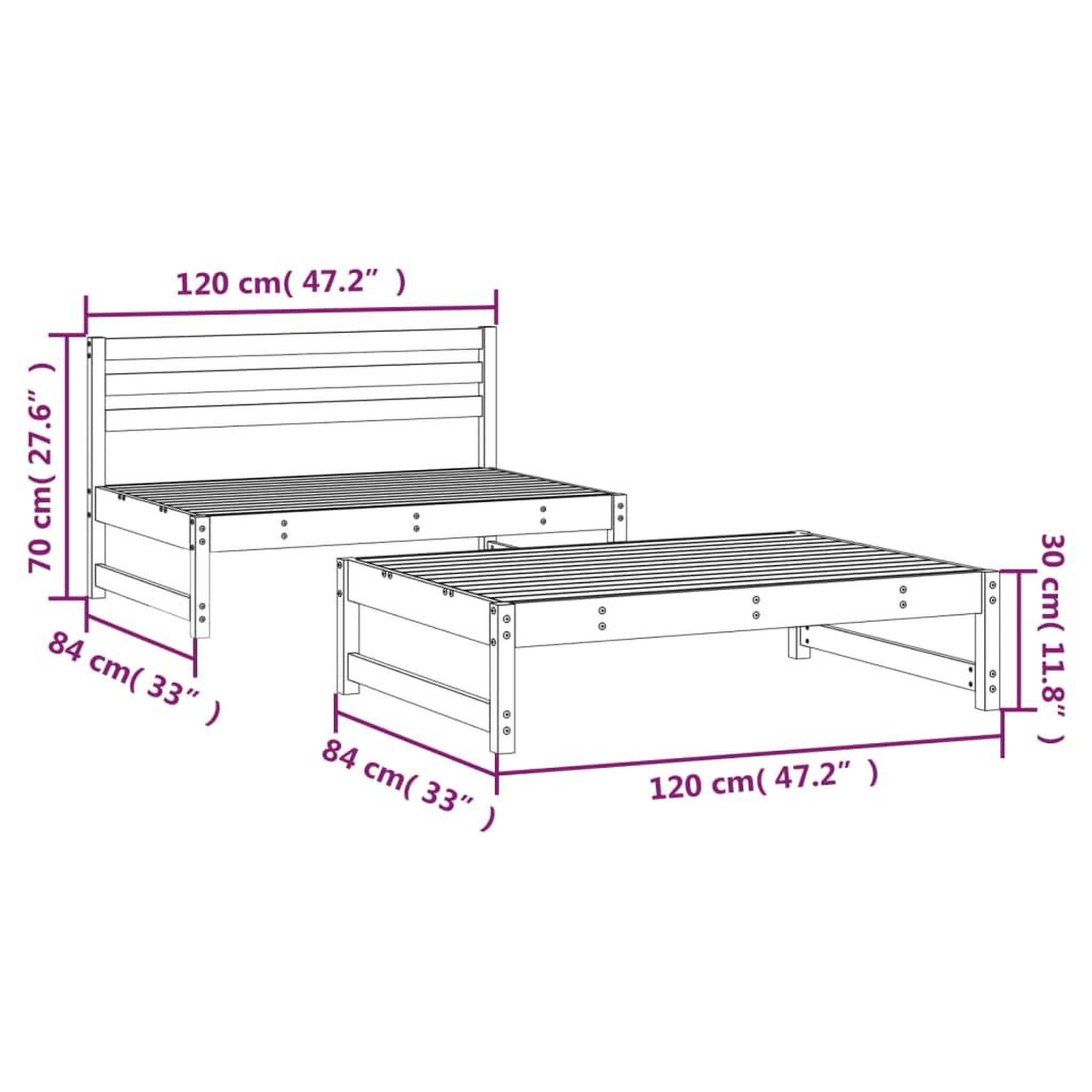 Voir la diapositive 6 : VIDAXL Salon de jardin 2 pcs blanc bois de pin massif