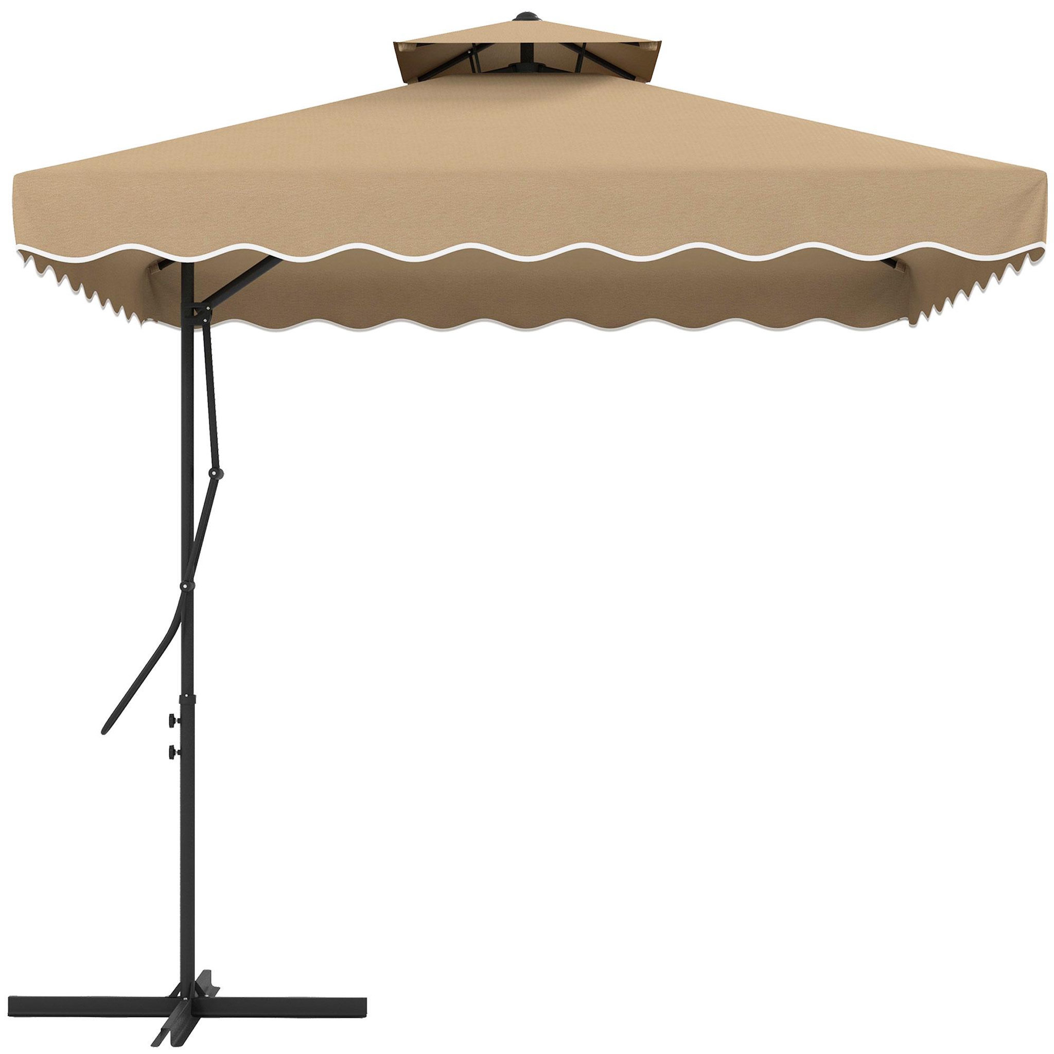 Voir la diapositive 1 : OUTSUNNY Parasol déporté carré pied en croix double toit lambrequin vague douce kaki