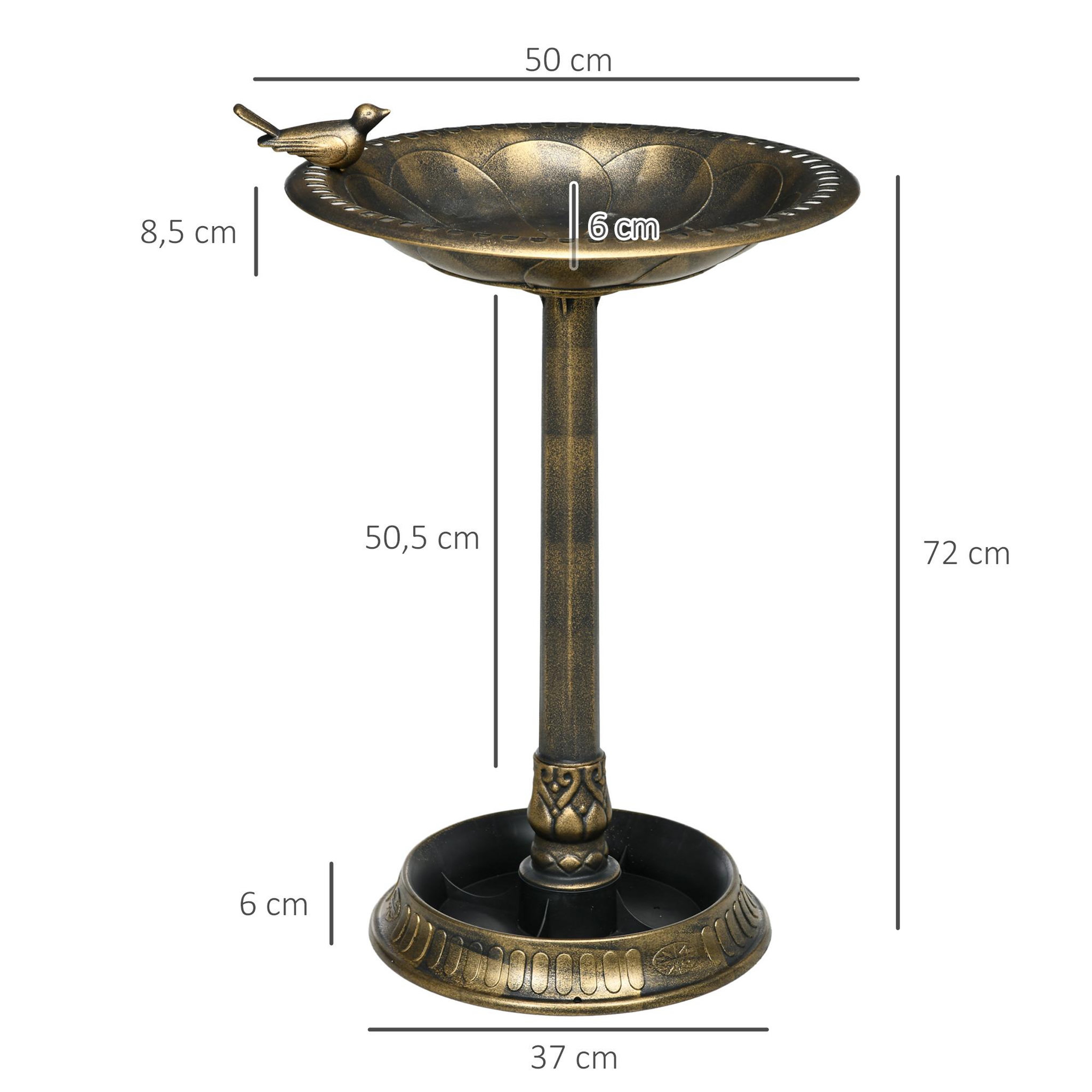 Voir la diapositive 3 : OUTSUNNY Bain d'oiseaux abreuvoir pour oiseaux jardinière 3 en 1 dim. Ø 50 x 72H cm PP bronze antique