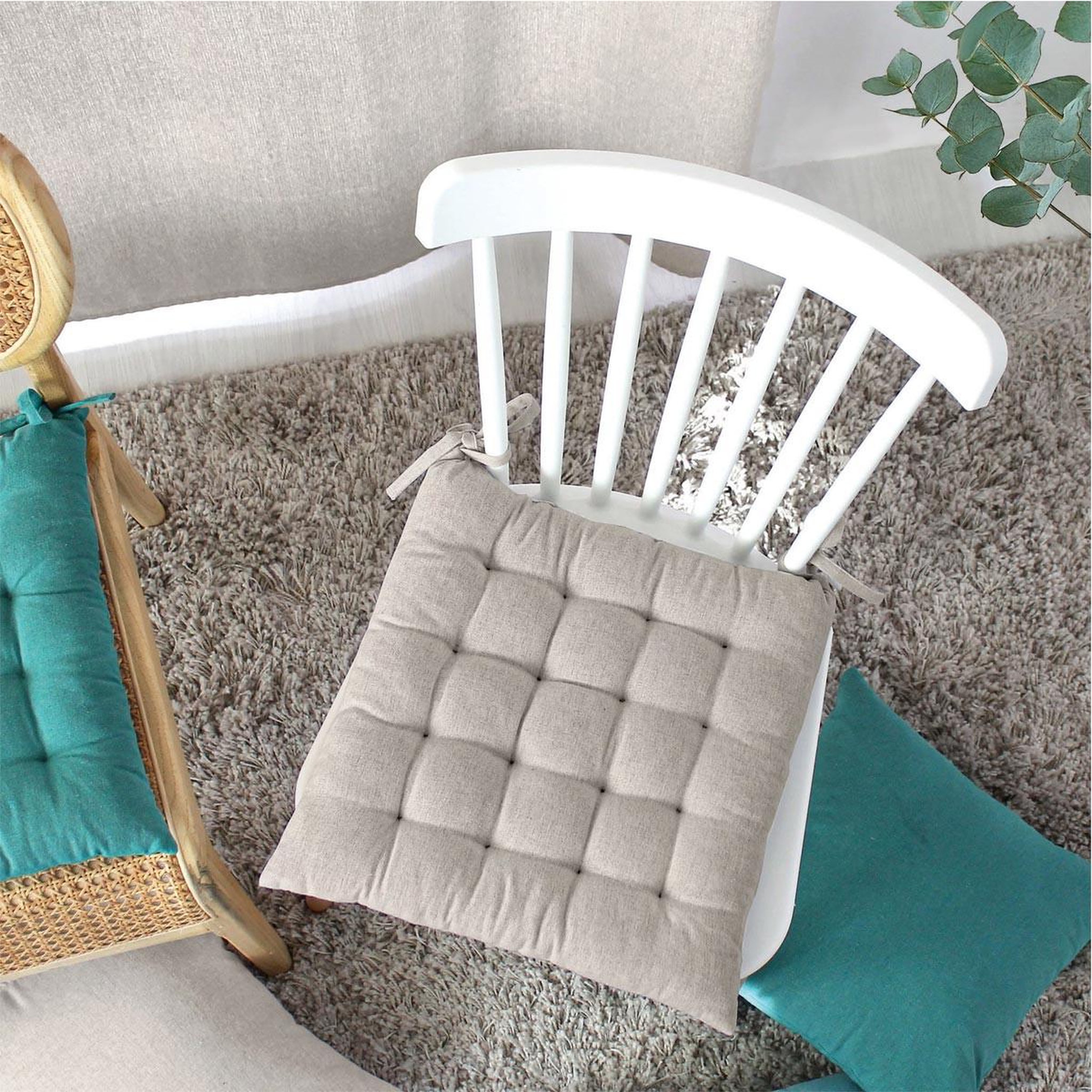 Voir la diapositive 2 : ENJOY HOME Galette de chaise piquée  cambria  38x38cm lin
