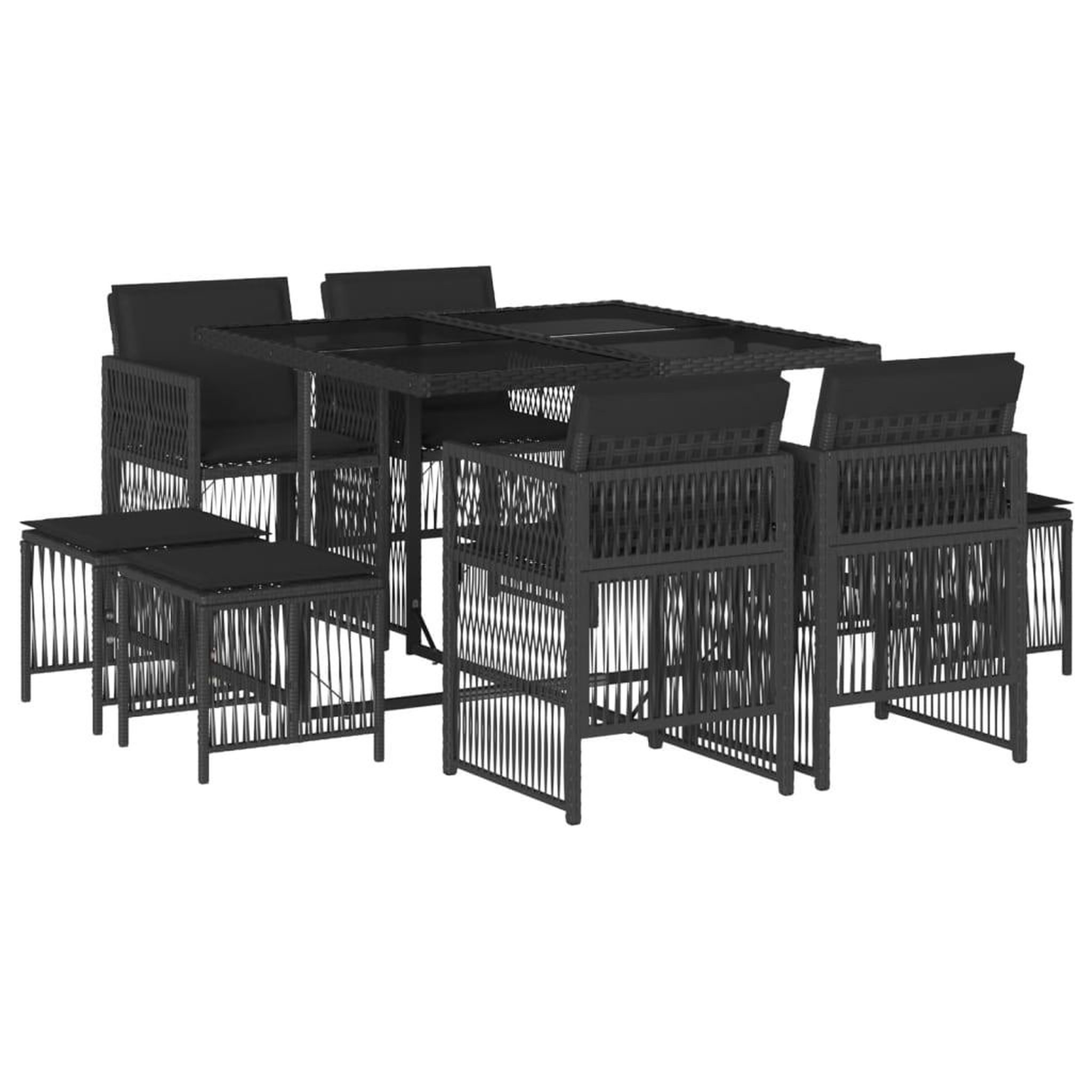 Voir la diapositive 2 : VIDAXL Ensemble a manger de jardin 9pcs coussins noir resine tressee