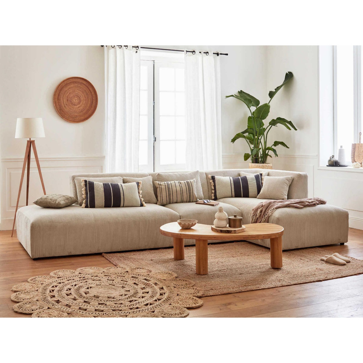 LISA DESIGN Victoire - canapé modulable d'angle droit - 5 places - en velours côtelé