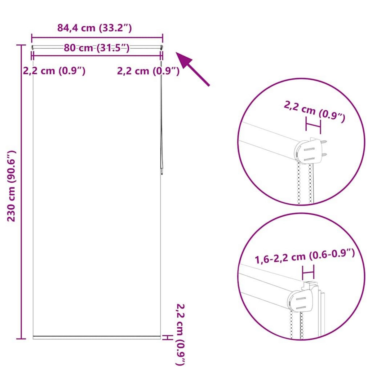 VIDAXL Store enrouleur occultant 80 x 230 cm noir