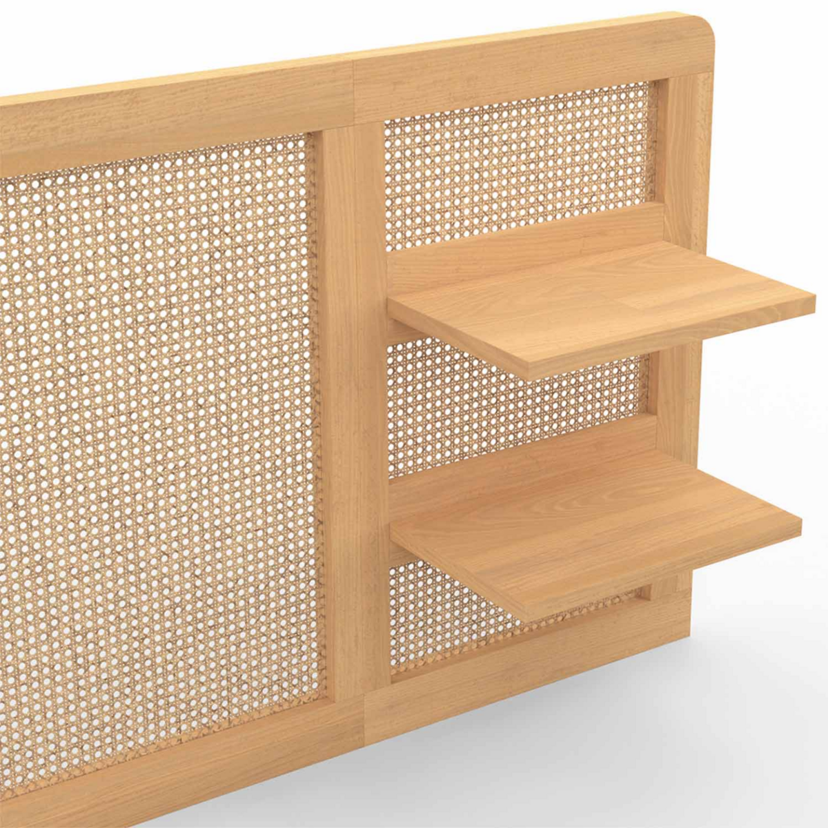 ID MARKET Tête de lit suspendue EDHEN 240 cm cannage et bois avec étagères