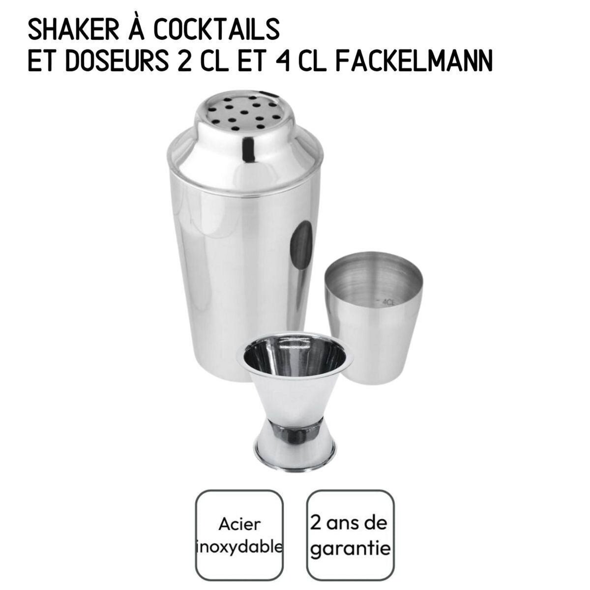 Fackelmann Set Shaker à cocktails en inox 400 ml et Doseur à alcool 2 cl et 4 cl Fackelmann Bar Concept