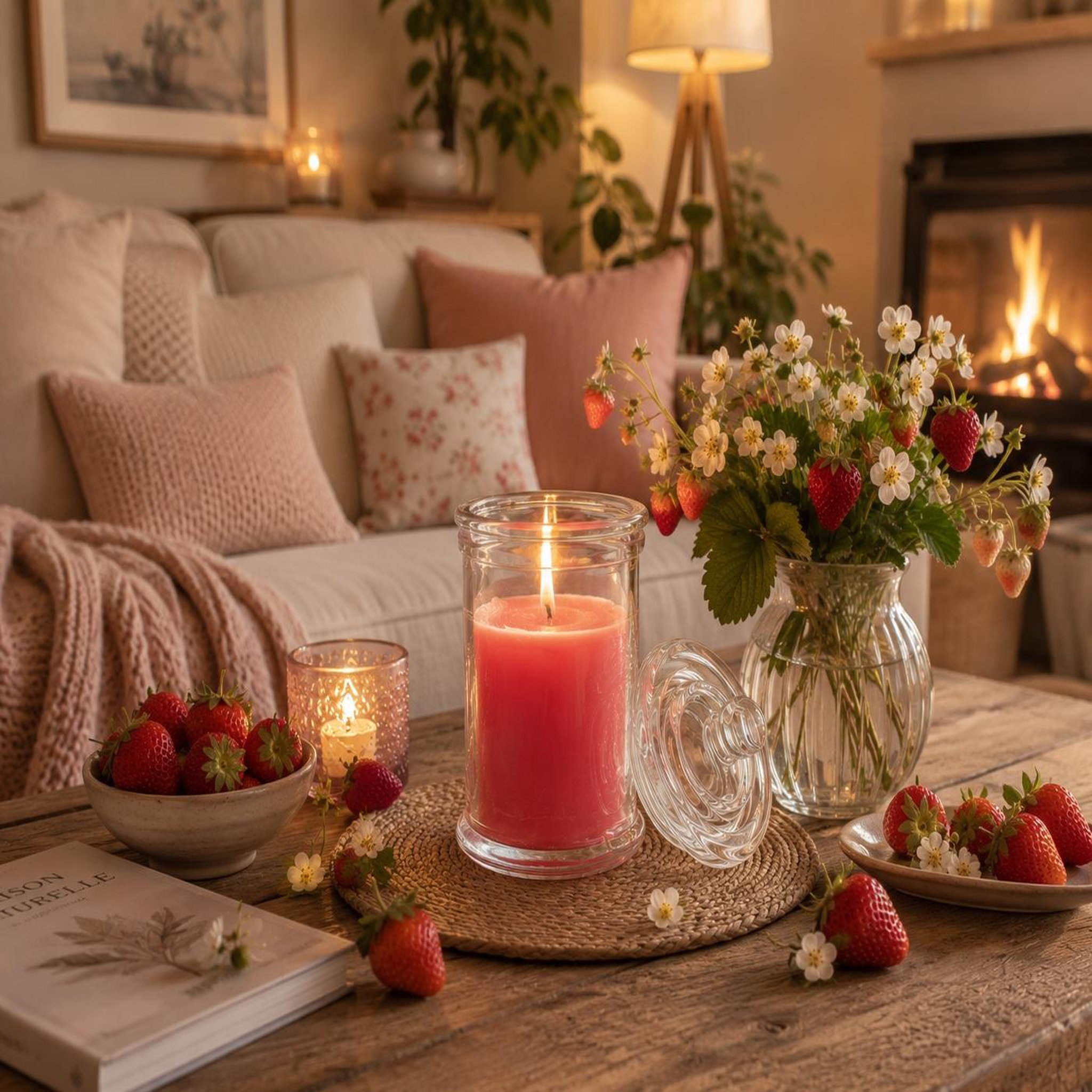 Voir la diapositive 3 : Eden Bougie bocal en verre fraise design et moderne
