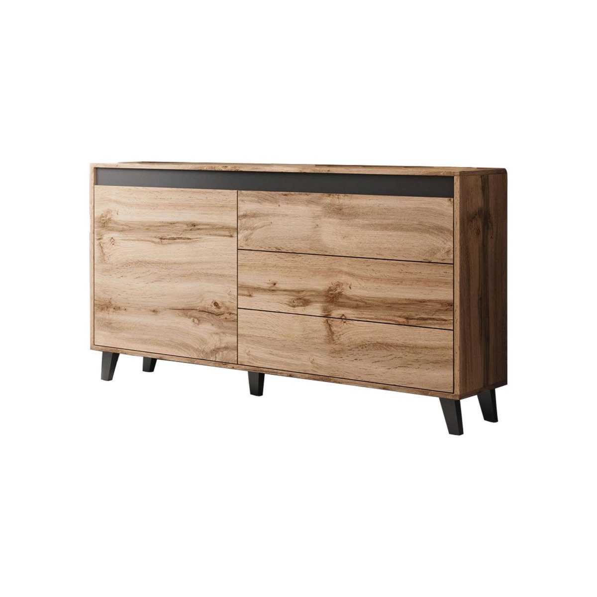 BEST MOBILIER Lord - buffet bas - effet bois et noir - 3 tiroirs et 1 porte - 138 cm