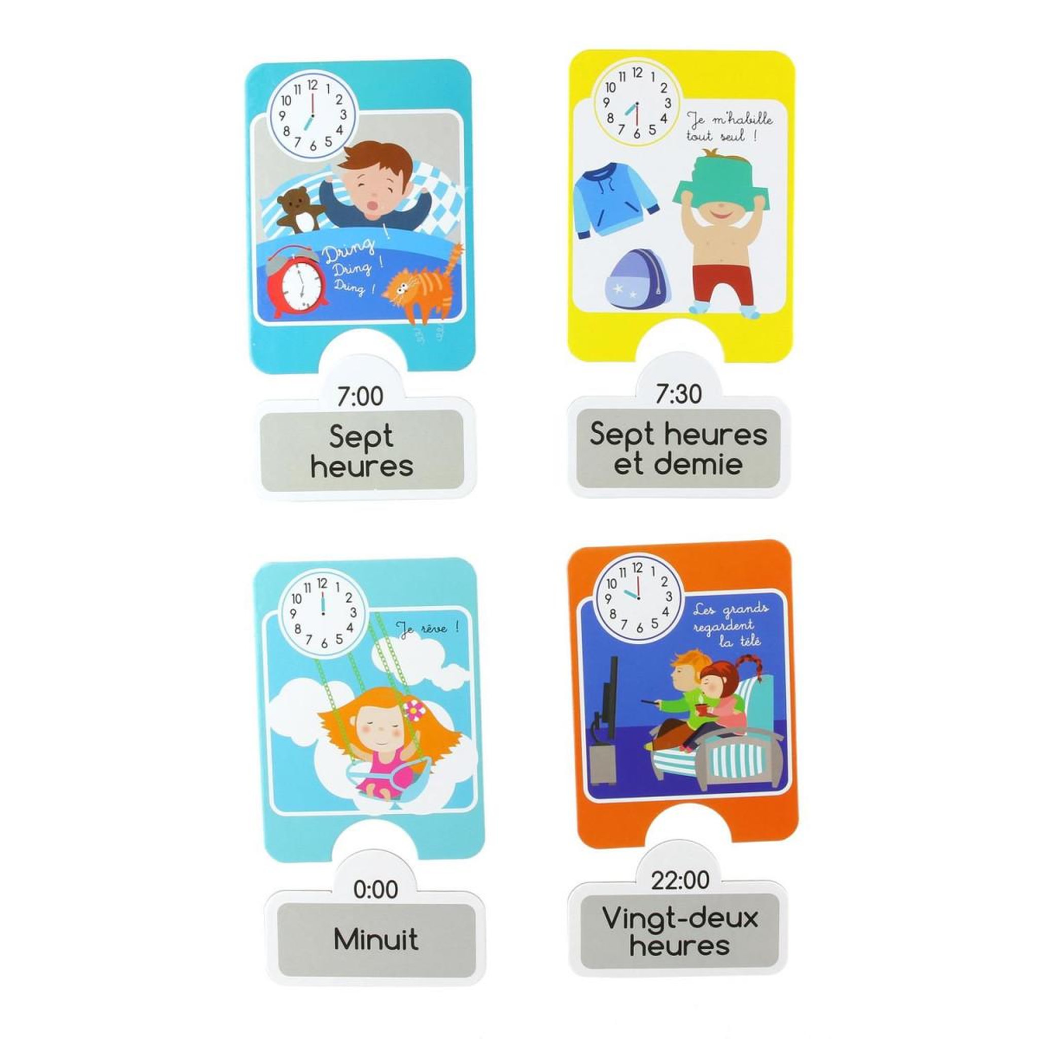 Voir la diapositive 2 : Jeux 2 momes Jeu de cartes educatives  j'apprends l'heure  22cm multicolore