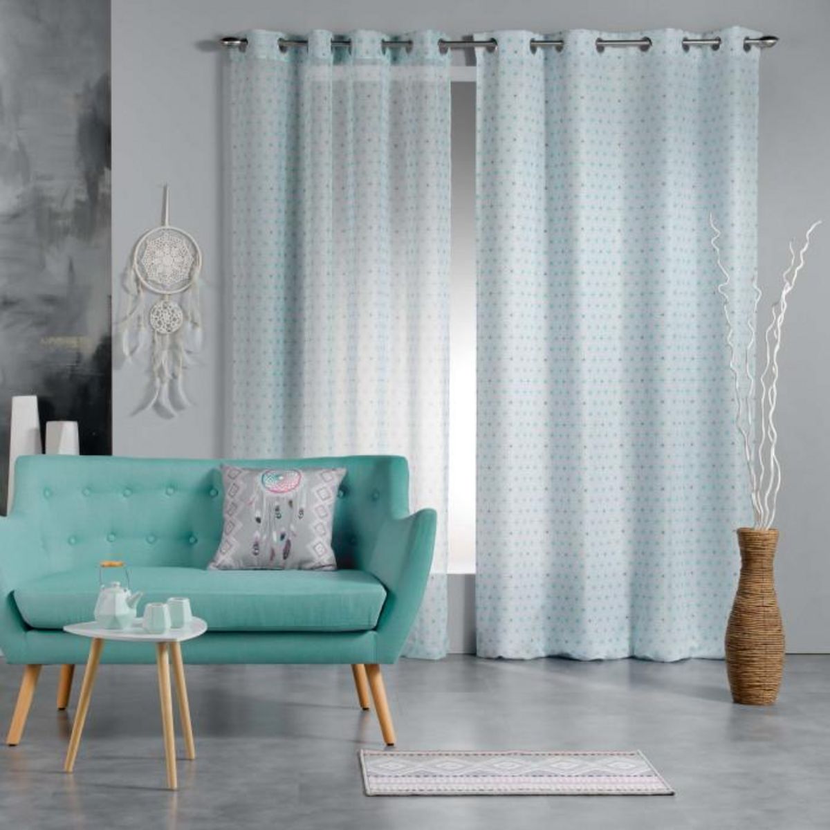 Paris Prix Rideau Voilage à Œillets  Constelline  140x240cm Bleu