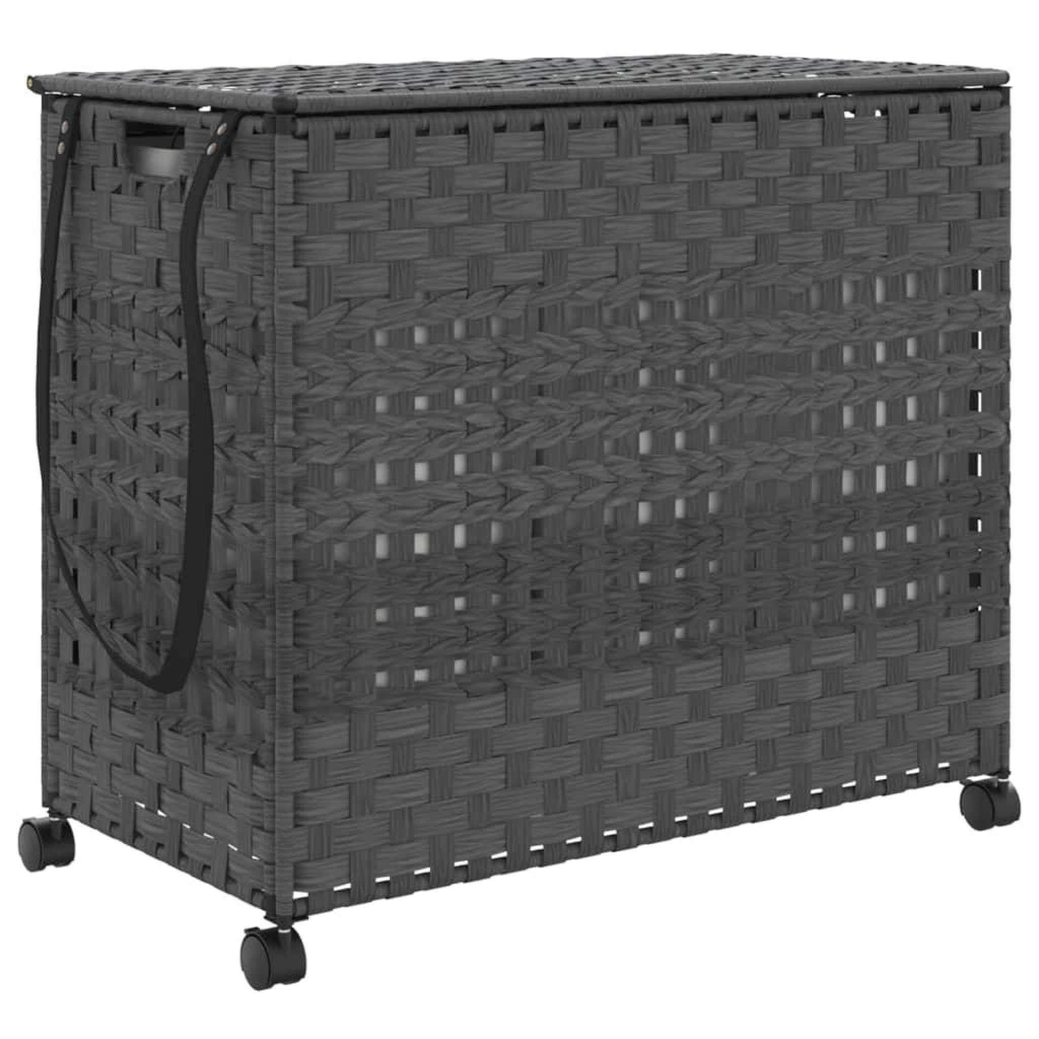 Voir la diapositive 2 : VIDAXL Panier a linge avec roulettes gris 66x35x60 cm resine tressee