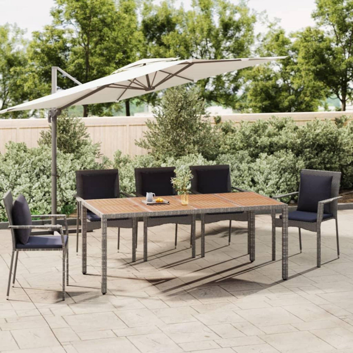 VIDAXL Table de jardin et dessus en bois Gris Resine tressee et acacia