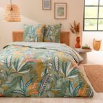 FUTURE HOME Parure de lit 2 personnes en coton 57 fils imprimé vert. Coloris disponibles : Vert